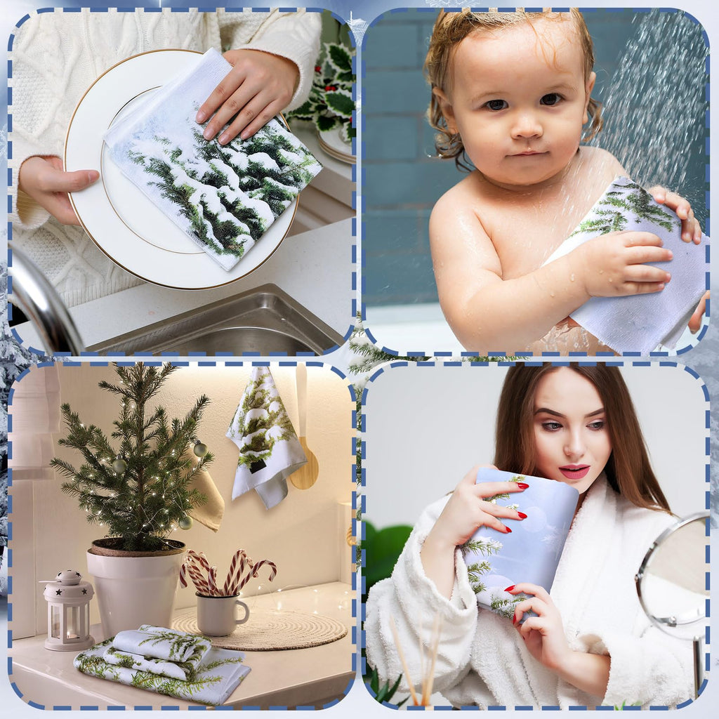 Preboun 3 Pack Christmas Gnome Bathroom Towels Set - Christmas Tree Hand Towels, Winter Snowflake Bath Towels, Soft Absorbent Dish Towels for Bathroom, Kitchen, Home, Hotel, Beach, Gym, Spa
