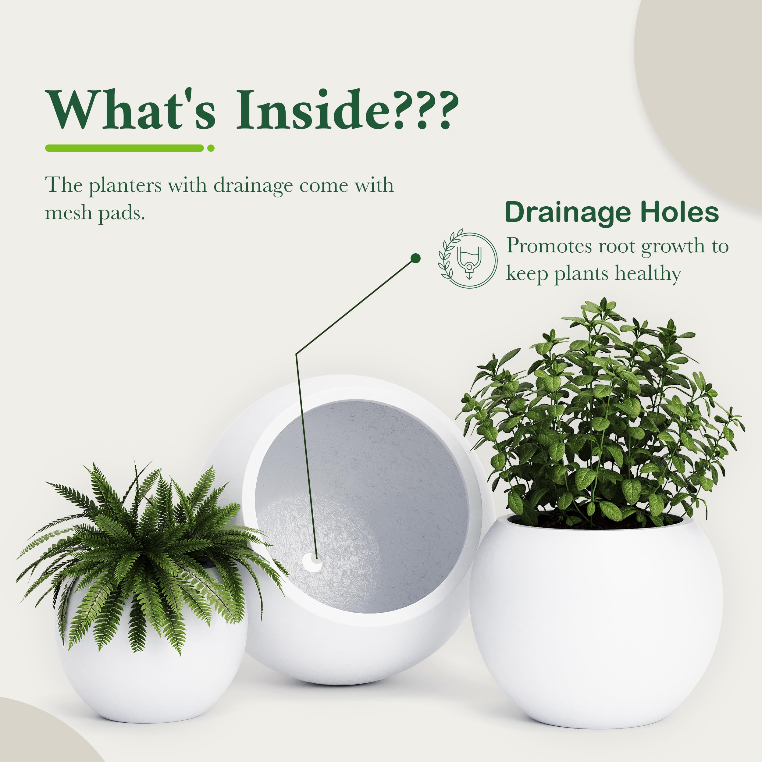 DTY Fiberstone Globe Planter Indoor Outdoor — Lightweight Sphere Ball Pot for Olive Tree, Monstera & Palm | Fiberglass Stone | UV Resistant, Drainage Hole | 2 Coco Mats | Black | 12.6" D × 10" H