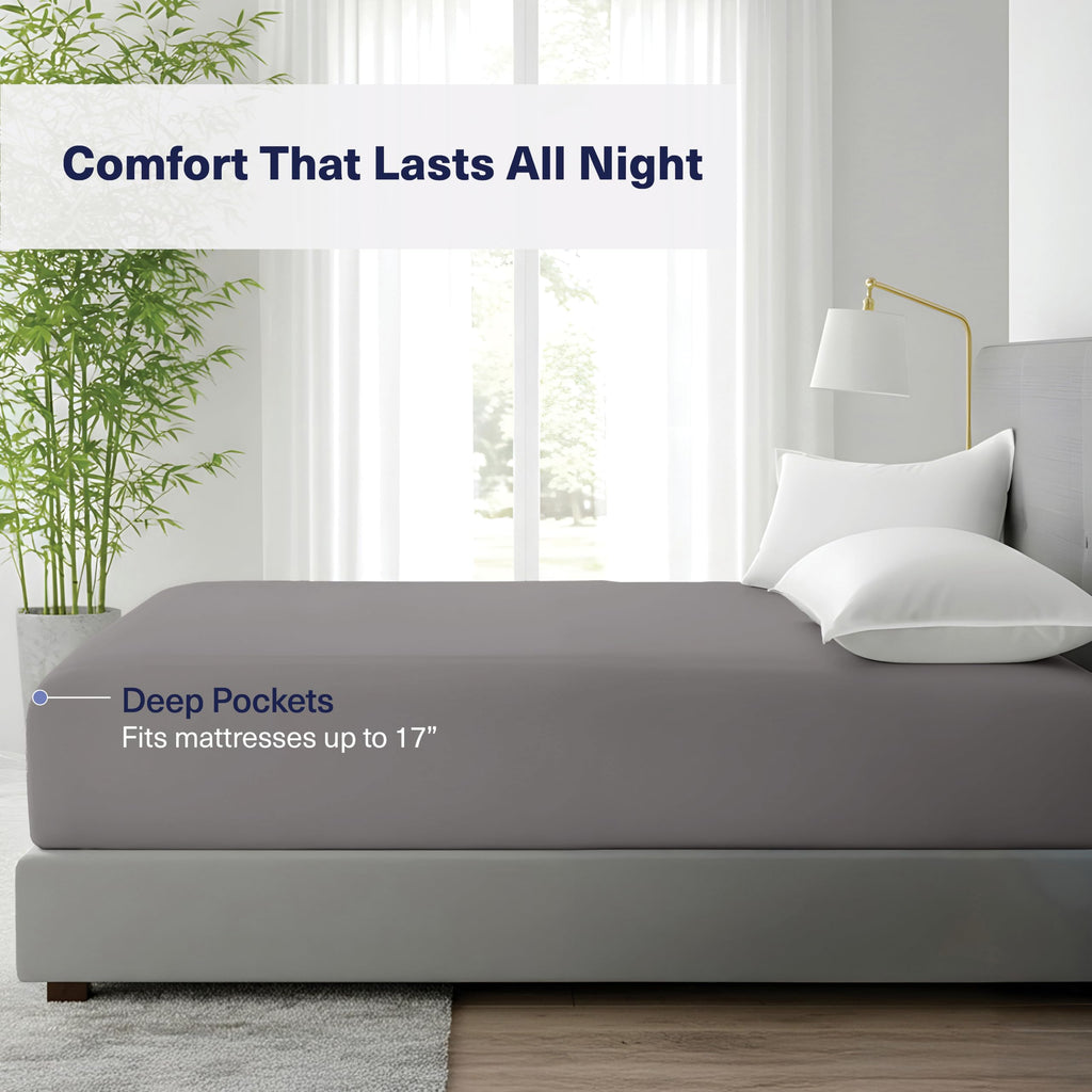 Kickoff Viscose Bamboo Fitted Sheet Twin Size, 100% Organic Cooling Sheets Fitted ONLY Viscose Bamboo Sheets Twin Size Bed Sheet for Hot Sleepers, Extra Deep Pocket, 4 Corner Strap (T, Onyx Black)
