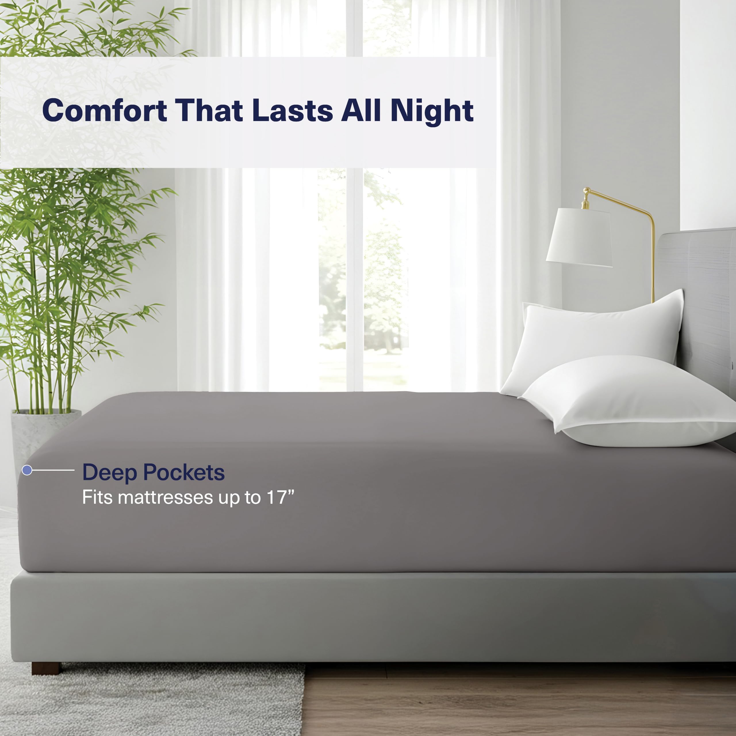 Kickoff Viscose Bamboo Fitted Sheet Twin Size, 100% Organic Cooling Sheets Fitted ONLY Viscose Bamboo Sheets Twin Size Bed Sheet for Hot Sleepers, Extra Deep Pocket, 4 Corner Strap (T, Onyx Black)