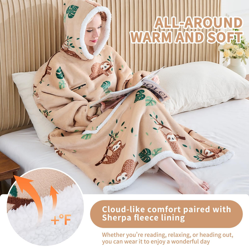 IFNOW Wearable Blanket Hoodie, Oversized Sherpa Fleece Hooded Sweatshirt with Eye Mask, Cozy and Giant Blanket Hoodie with Sleeves Extra Long for Adults Men Women, Black