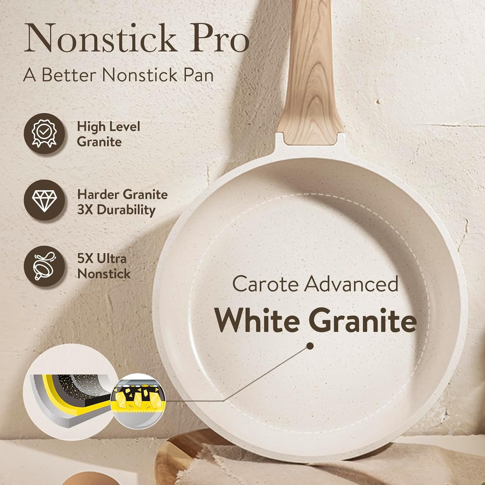 CAROTE 21pcs Pots and Pans Set Nonstick, Cookware Set Black Induction Kitchen Cooking Set w/Frying Pans & Saucepans(PFOS, PFOA Free)