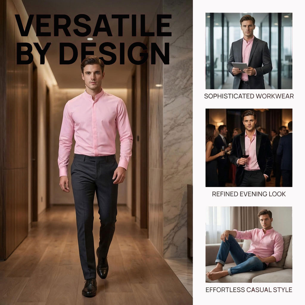 Men’s Banded Collar(Mandarin Collar) Long Sleeve Casual Solid Fancy Dress Shirts