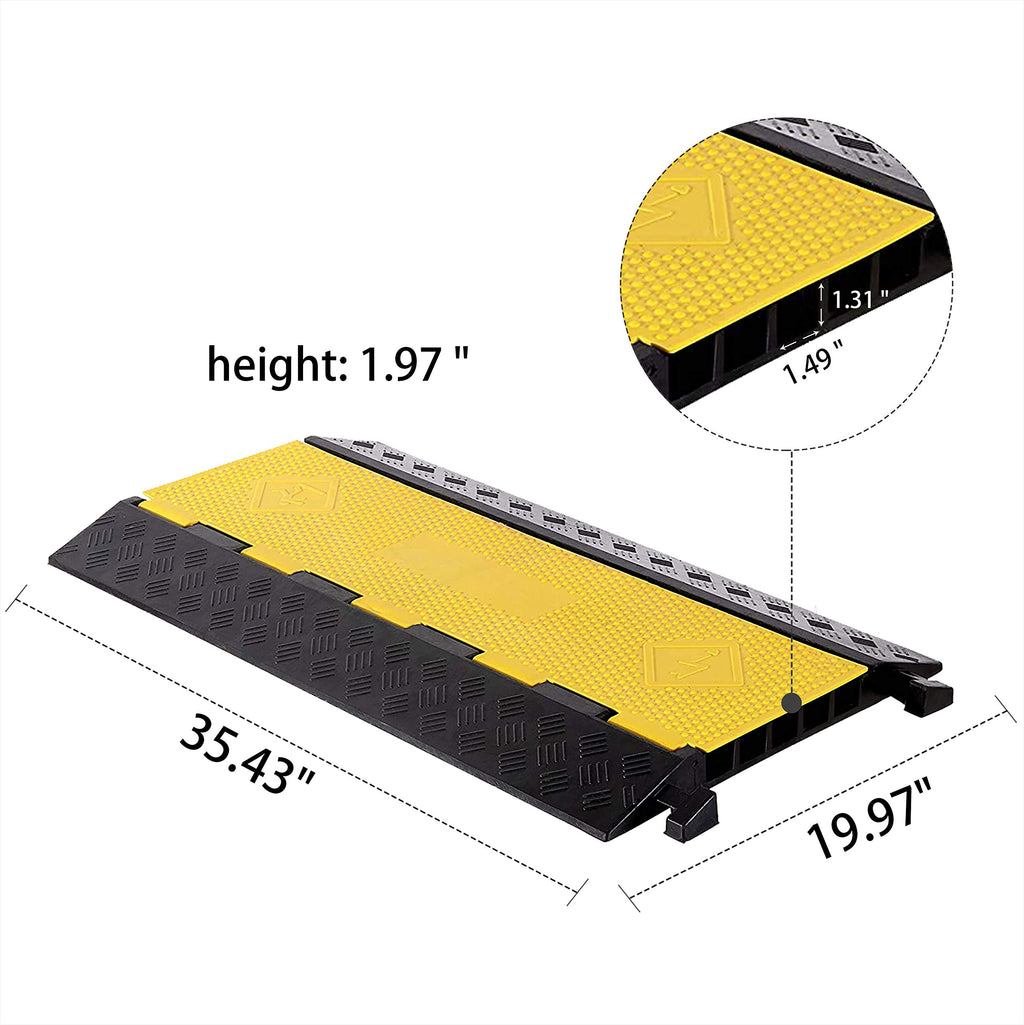 4 Pack Rubber Cable Ramp Hose Cable Protector Ramp 1 Channel 11000Lbs Load Capacity Traffic Speed Bump Wires Power Lines Extension Cord Cover for Indoor Outdoor