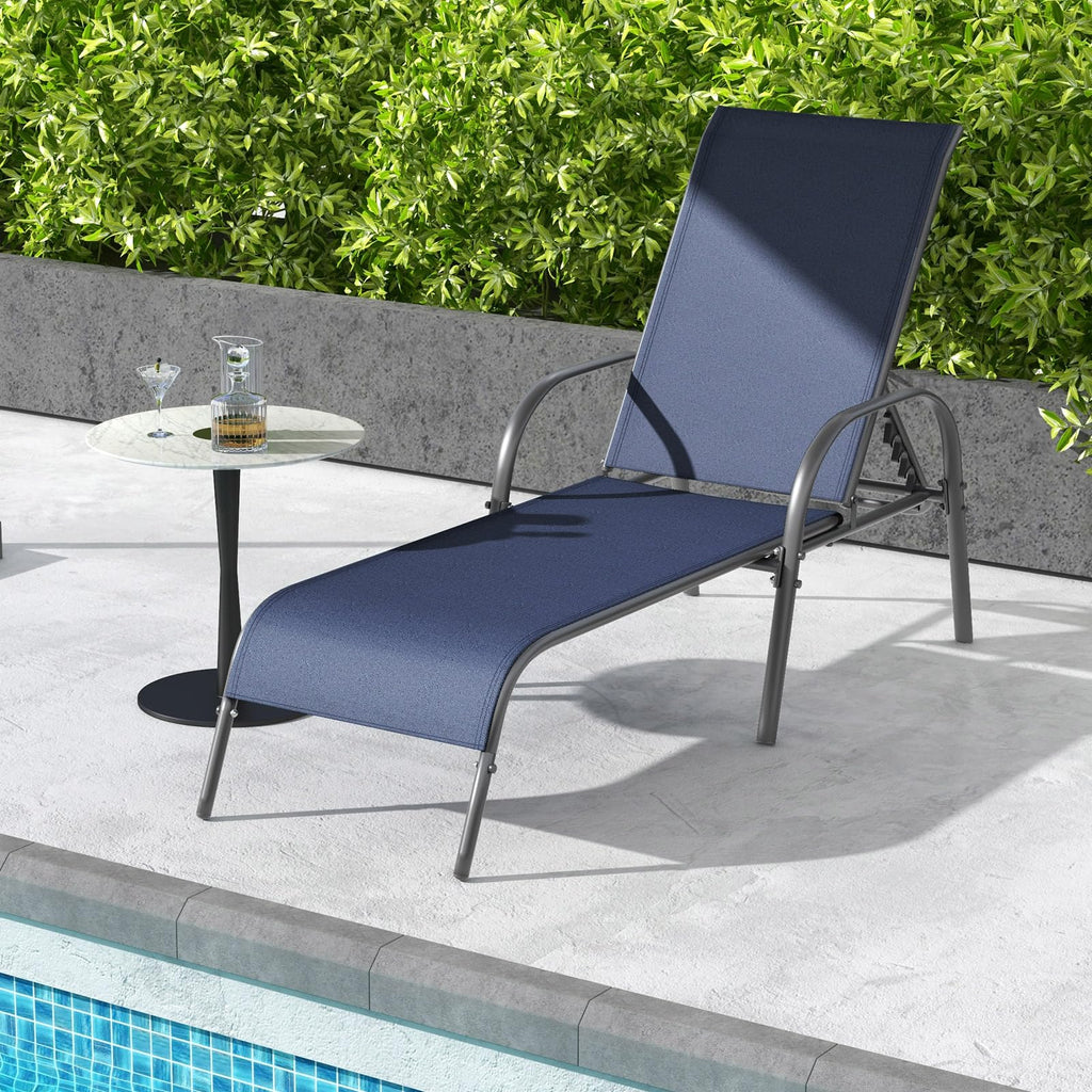 Giantex Patio Lounge Chair, Outdoor Chaise Lounge with 5 Adjustable Backrest, Sturdy Steel Frame, Sunbathing Recliner, Beach Chair, Tanning Chair for Outside, Yard, Balcony, Pool Chairs, Black