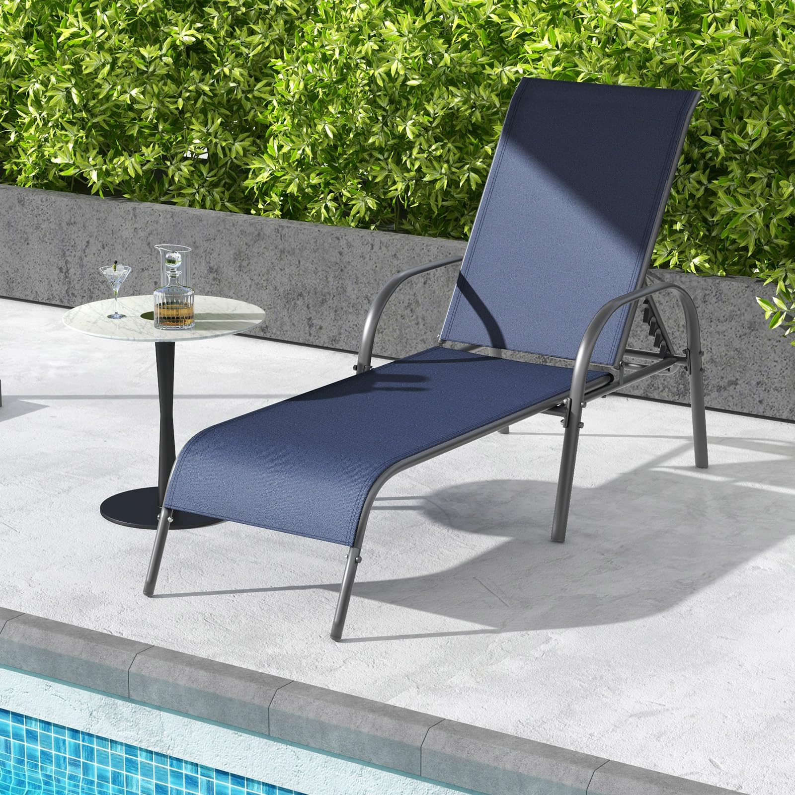 Giantex Patio Lounge Chair, Outdoor Chaise Lounge with 5 Adjustable Backrest, Sturdy Steel Frame, Sunbathing Recliner, Beach Chair, Tanning Chair for Outside, Yard, Balcony, Pool Chairs, Black