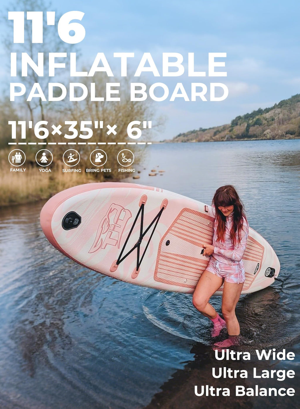 TIGERXBANG 11'6"/11'/10' Inflatable Paddle Board with Complete Accessories, Versatile Premium Paddle Boards for Adults/Youth, Stand Up Paddle Board Polar/Wave/Sunny Wave Collection