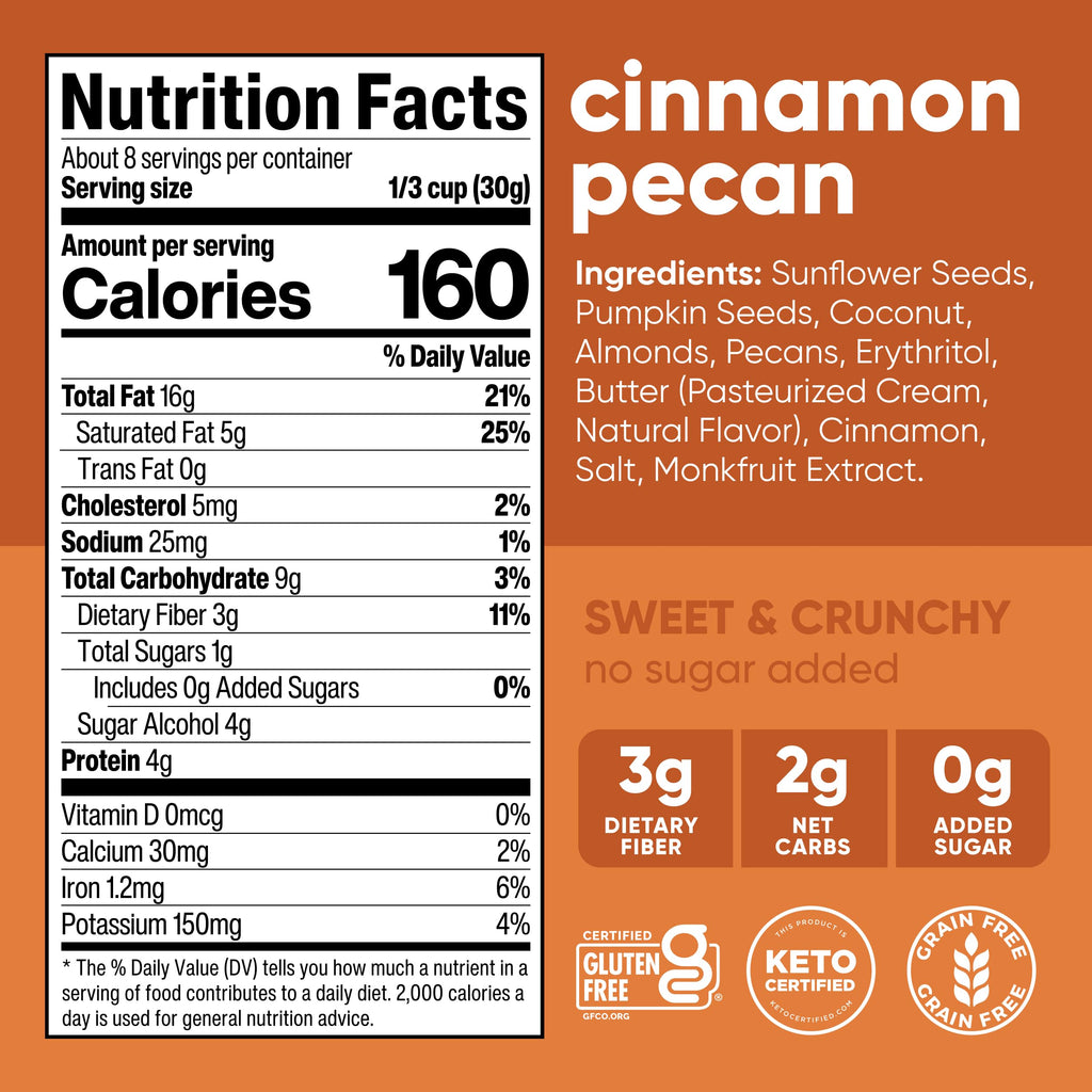 NuTrail Nut Granola Cereal, Cinnamon Pecan, No Sugar Added, Gluten Free, Grain Free, Keto, Low Carb, Healthy Breakfast 8 oz. 1 Count