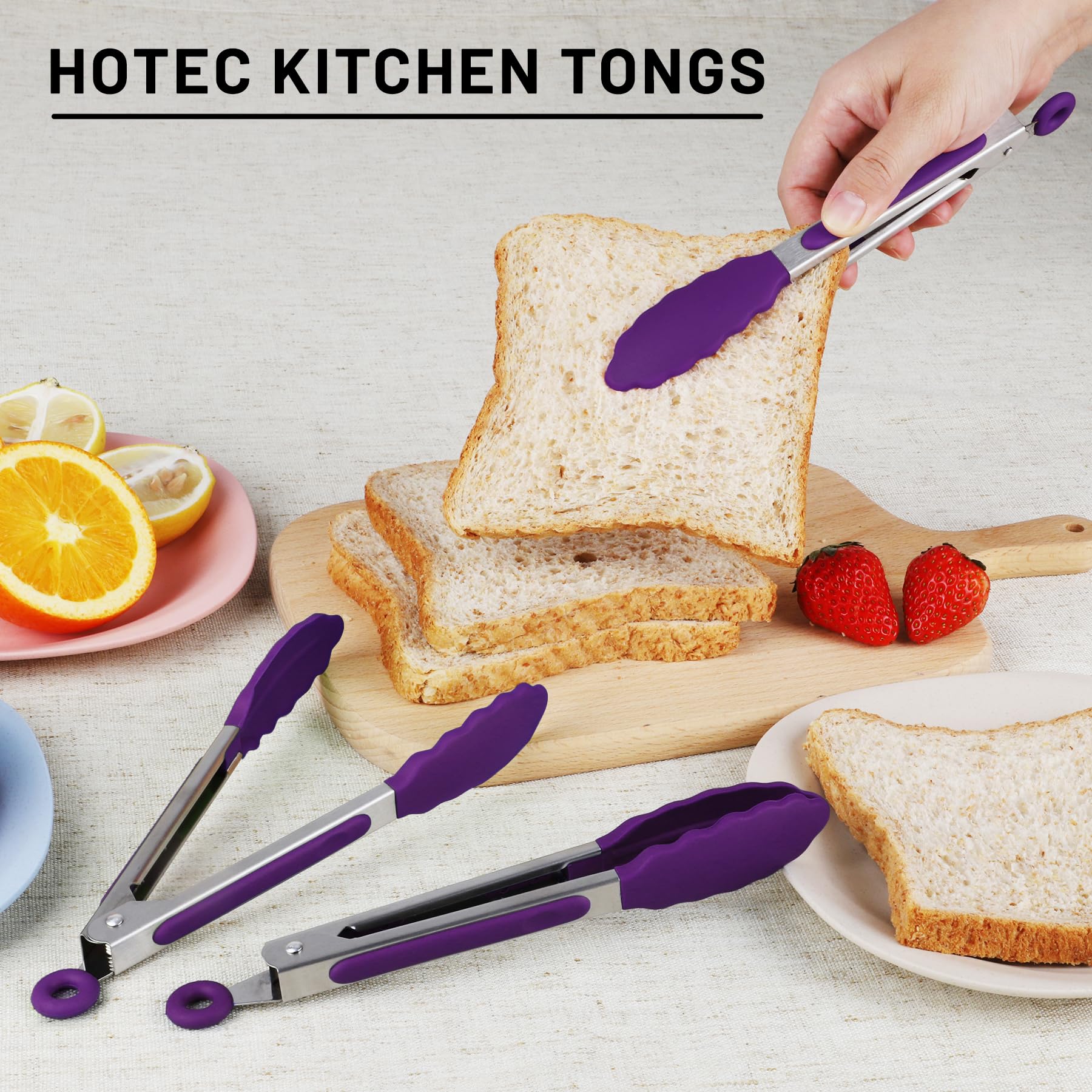 Hotec Mini Silicone Kitchen Tongs for Cooking - 7-Inch Small Serving Tongs with Silicone Tips, Set of 3 (Black)