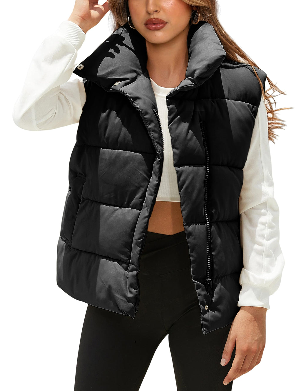 Himosyber Womens Puffer Vest Sleeveless Casual Loose Winter Warm Lightweight Stand Collar Down Jacket Coats