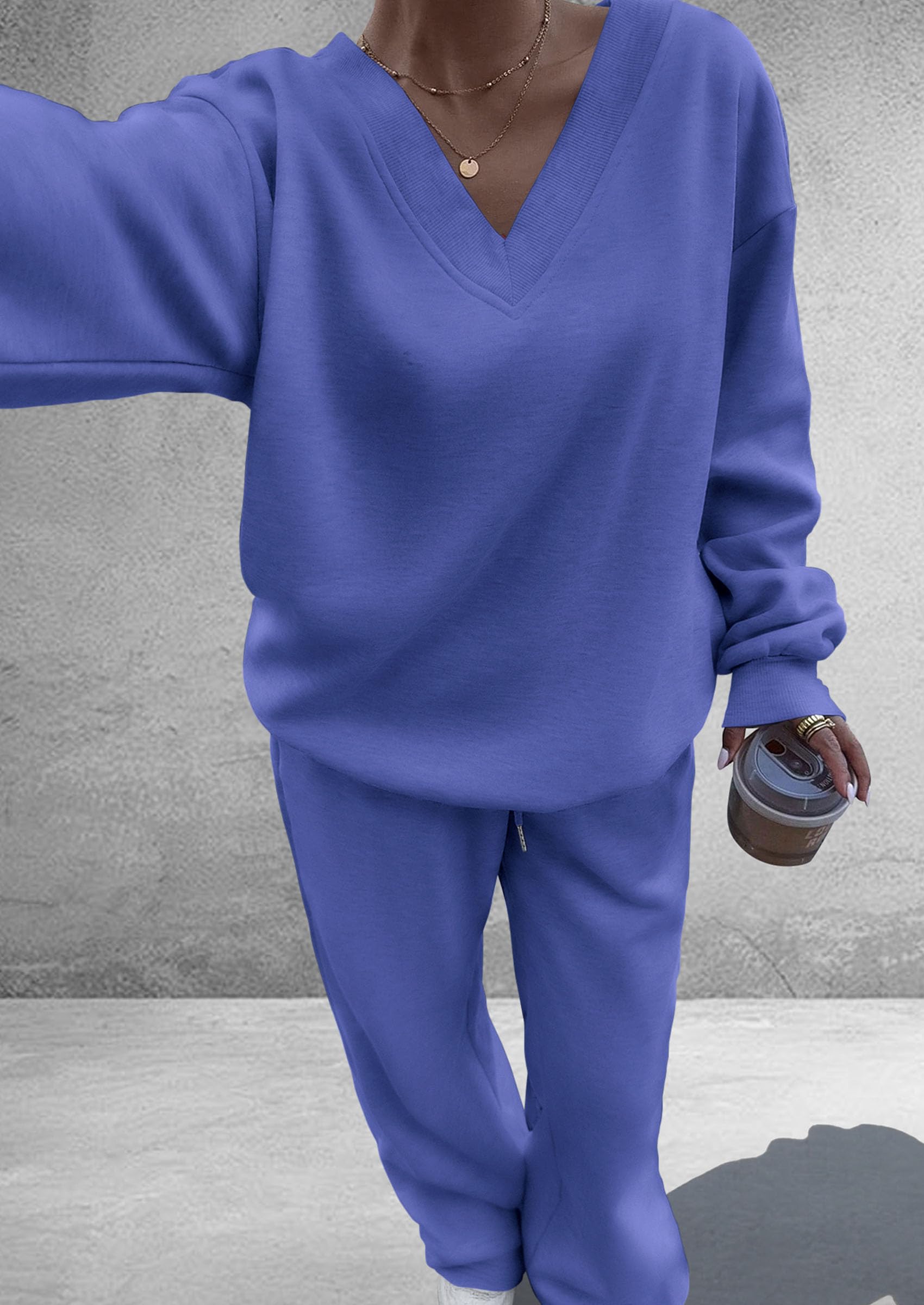 PRETTYGARDEN Casual Winter Two Piece Sets for Women 2026 V Neck Sweatshirt Loose Wide Leg Pants Tracksuit Knit Fall Outfits