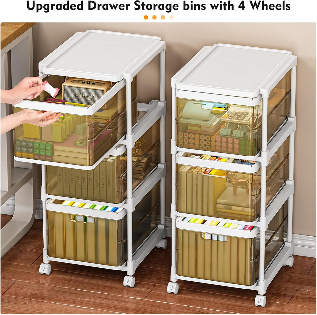 NestOrganix 3 Drawer Storage Organzier - Plastic Drawer Stroage, Stackable Storage Drawers, Storage Bins with Wheels, Foldable Drawer Organizer, 20 Quart/Bin, Total 60 Qurat