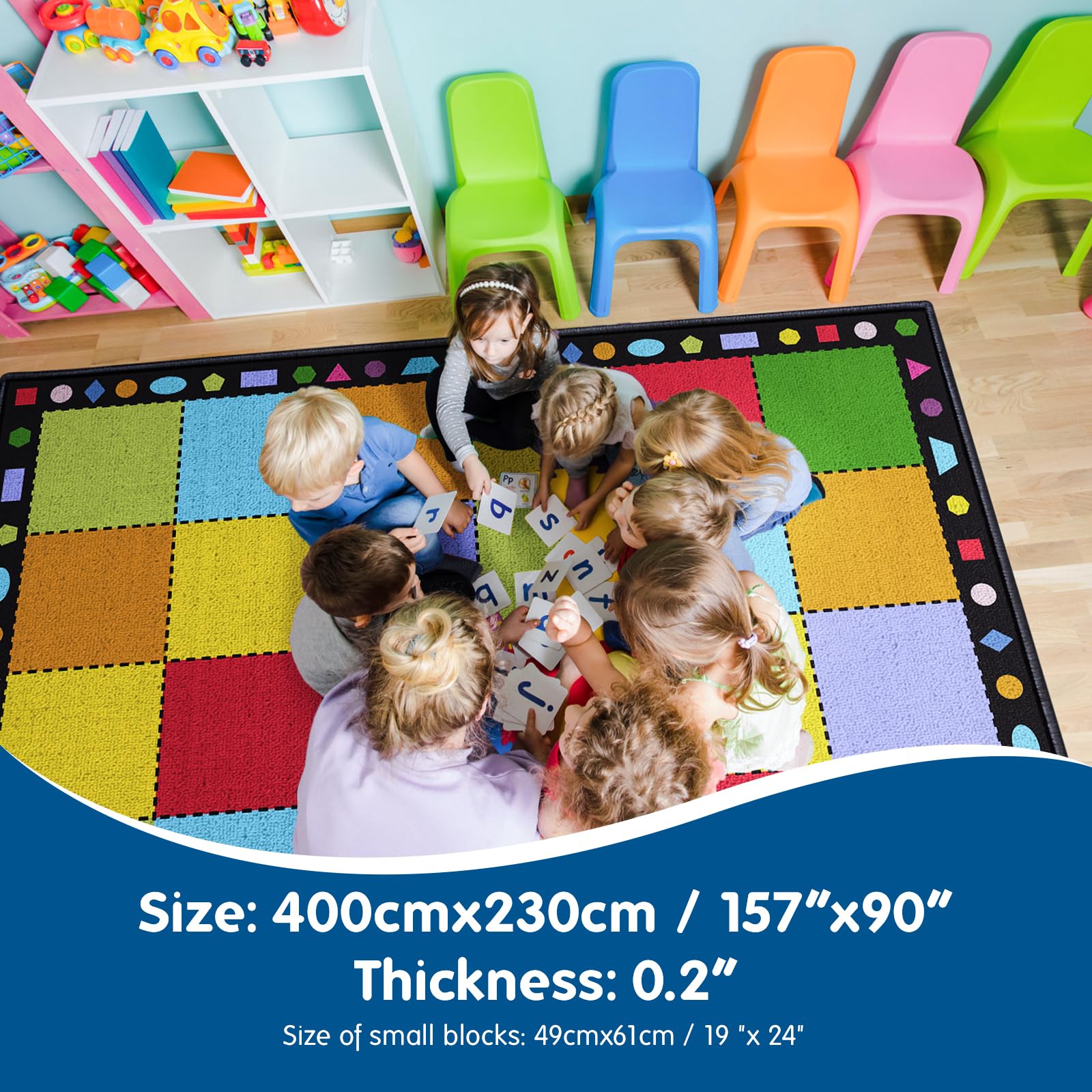 Booooom Jackson Classroom Rug Large Colorful Classroom Carpet with Non-Slip Backing, 9 x 12 ft Children's Classroom Seating Rug Elementary