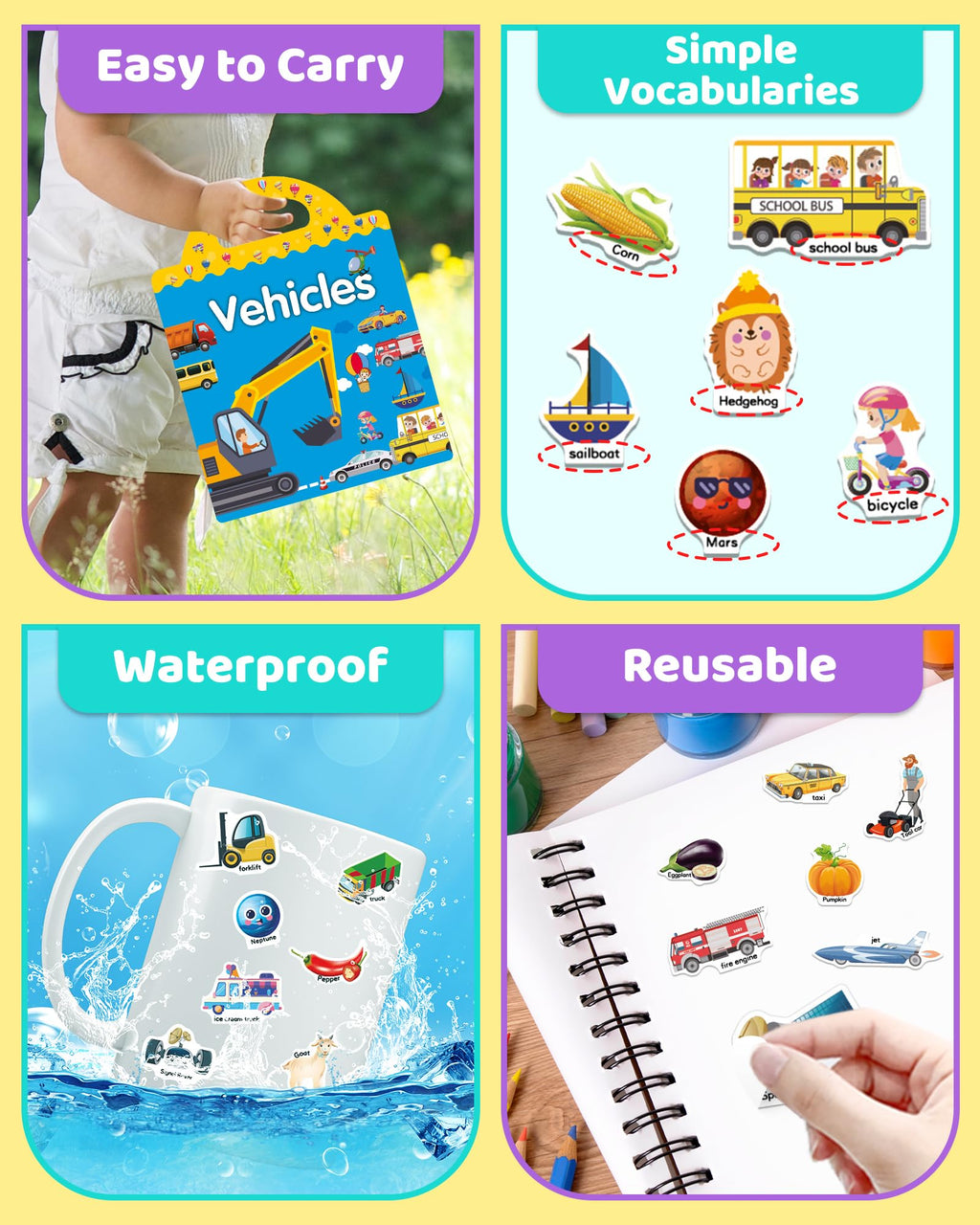 Benresive Reusable Sticker Book for Toddlers, Stickers for Kids, Travel Toys for Arts & Crafts Activities, Birthday Gift for Boys & Girls, Animals Dinosaurs Insects Themes