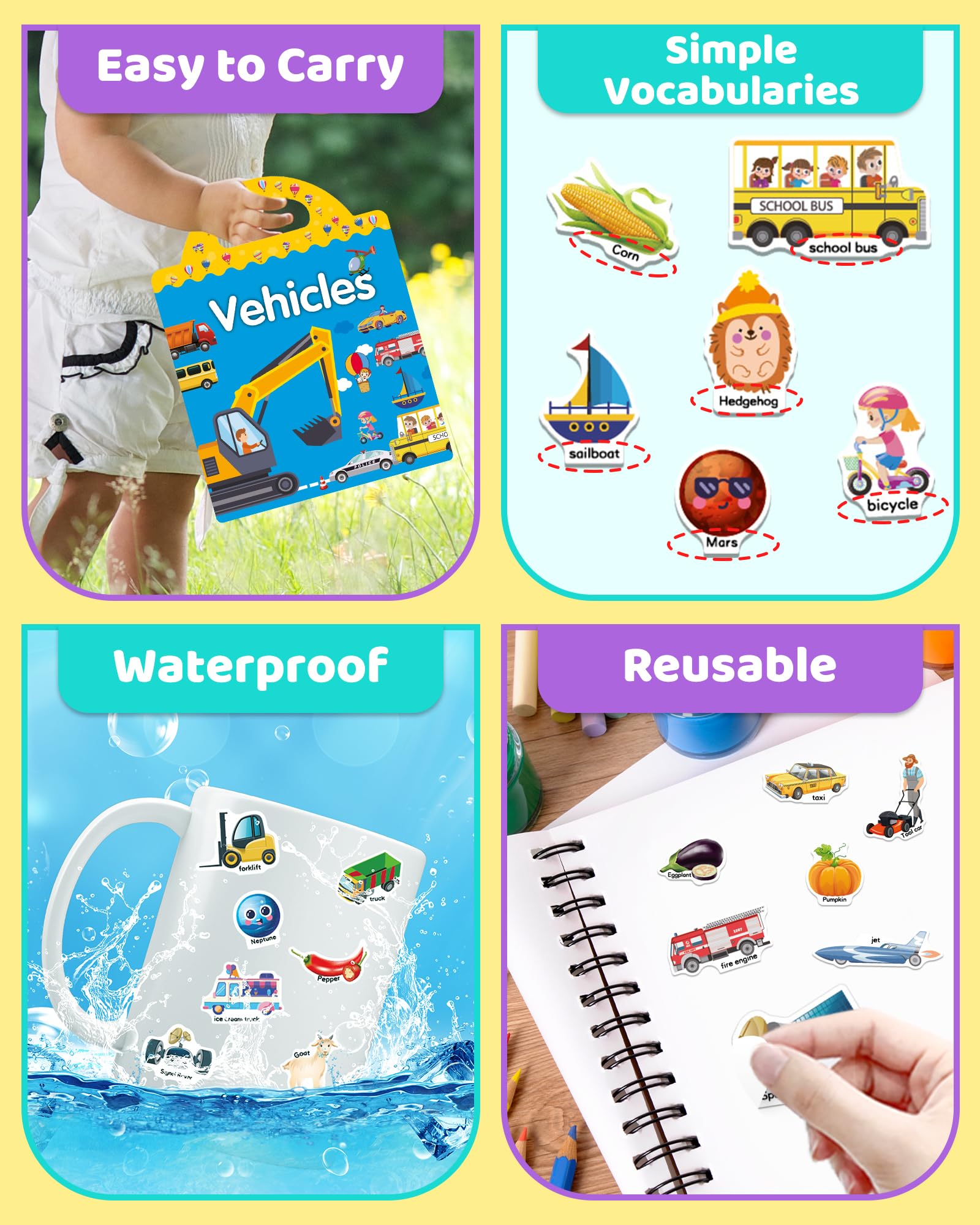 Benresive Reusable Sticker Book for Toddlers, Stickers for Kids, Travel Toys for Arts & Crafts Activities, Birthday Gift for Boys & Girls, Animals Dinosaurs Insects Themes