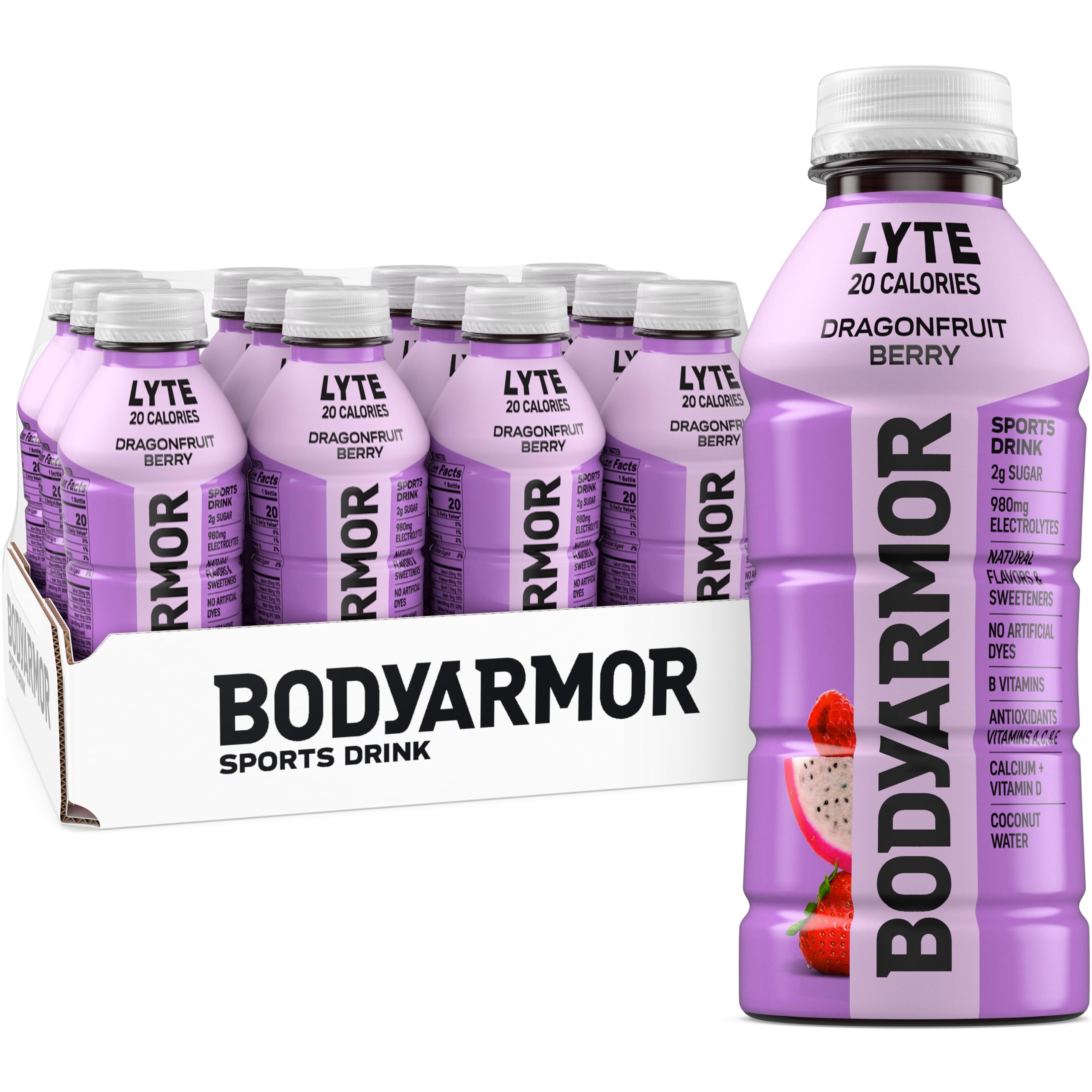 BODYARMOR Lyte Sports Drink Low-Calorie Beverage, Blueberry Pomegranate, Coconut Water Hydration, Natural Flavors with Vitamins, Potassium-Packed Electrolytes, 16 Fl Oz (Pack of 12)