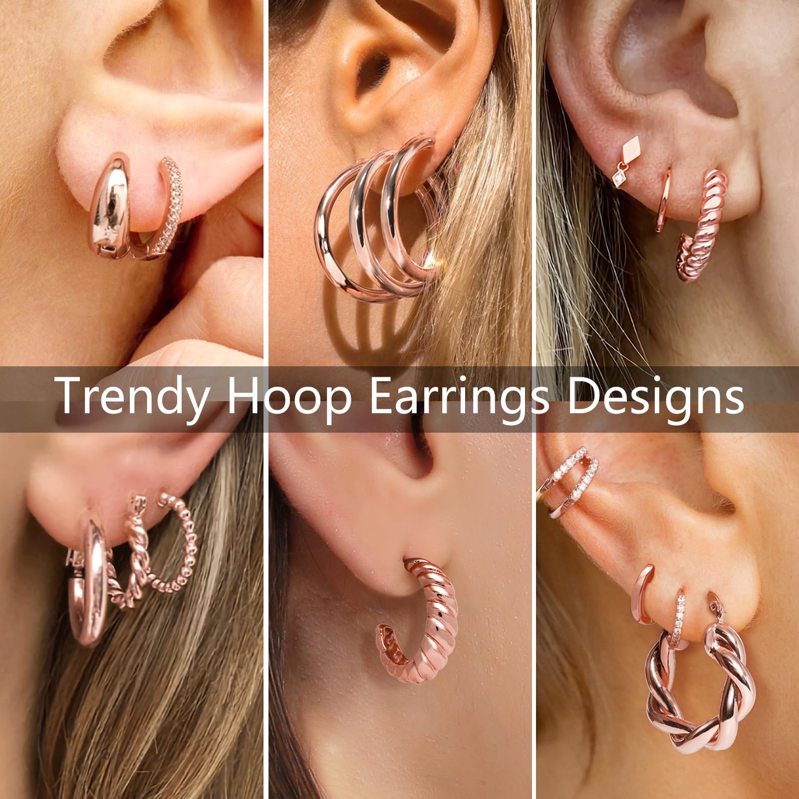 Adoyi 9 Pairs Gold Hoop Earrings Set for Womens Twisted Huggie Hoops Earrings 14K 18K Gold Plated for Girls Valentines Mother's Day Birthday Gifts Lightweight