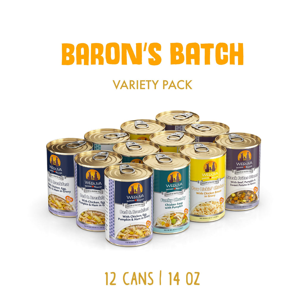 Weruva Classic Dog Food, Variety Pack, Baron's Batch, Wet Dog Food, 5.5oz Cans (Pack of 24)