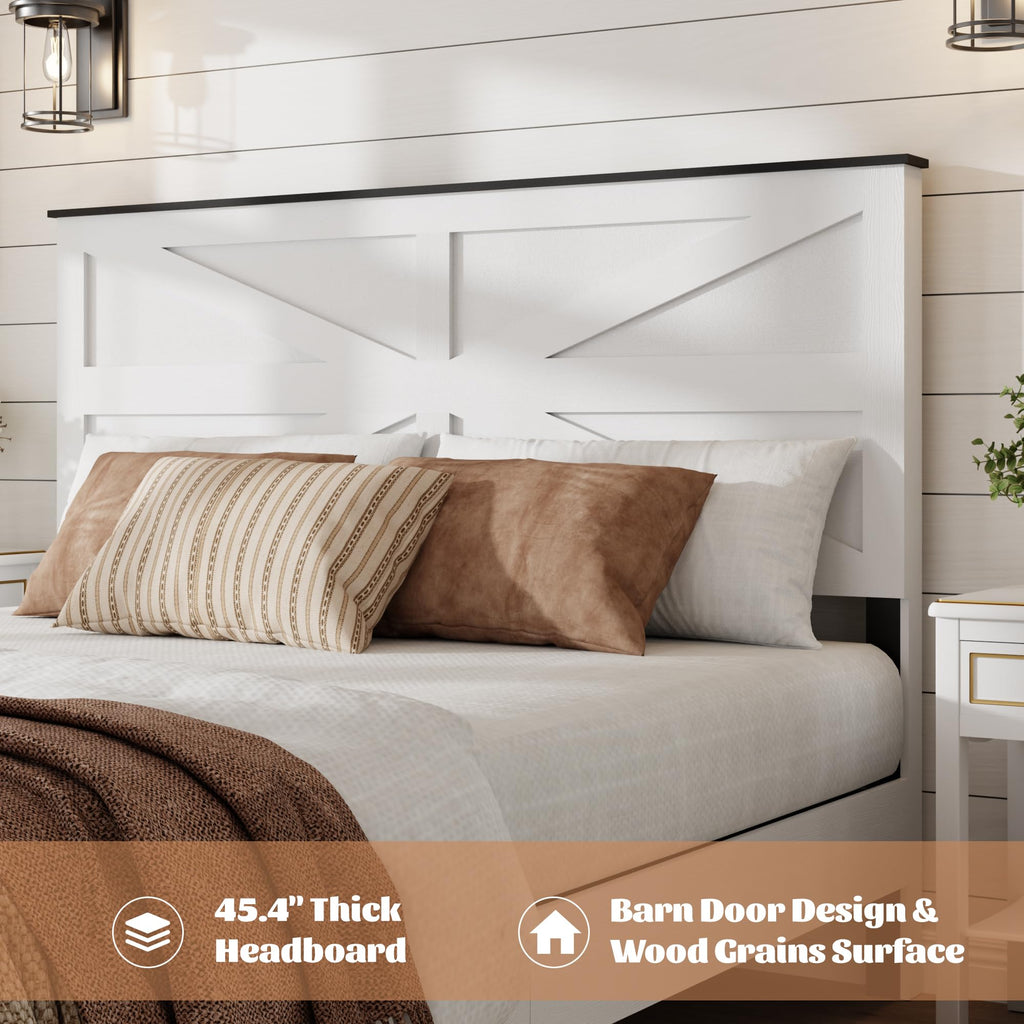 Wooden Bed Frame Full Size with Headboard, Farmhouse Platform Bedframe with Wood Slat Support, Sturdy Framework Bed Frame, Easy Assembly (Rustic Black)