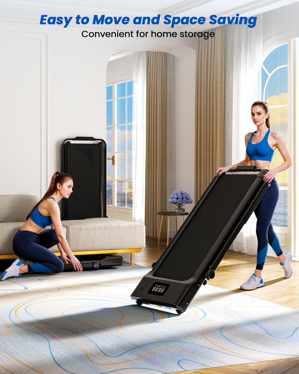DeerRun Walking Pad Treadmill with Incline and Handle Bar, 4-in-1 Foldable Under Desk Treadmills for Home Small or Office, 300 lbs Capacity 3.0 HP Folding Portable Walking Pad with APP