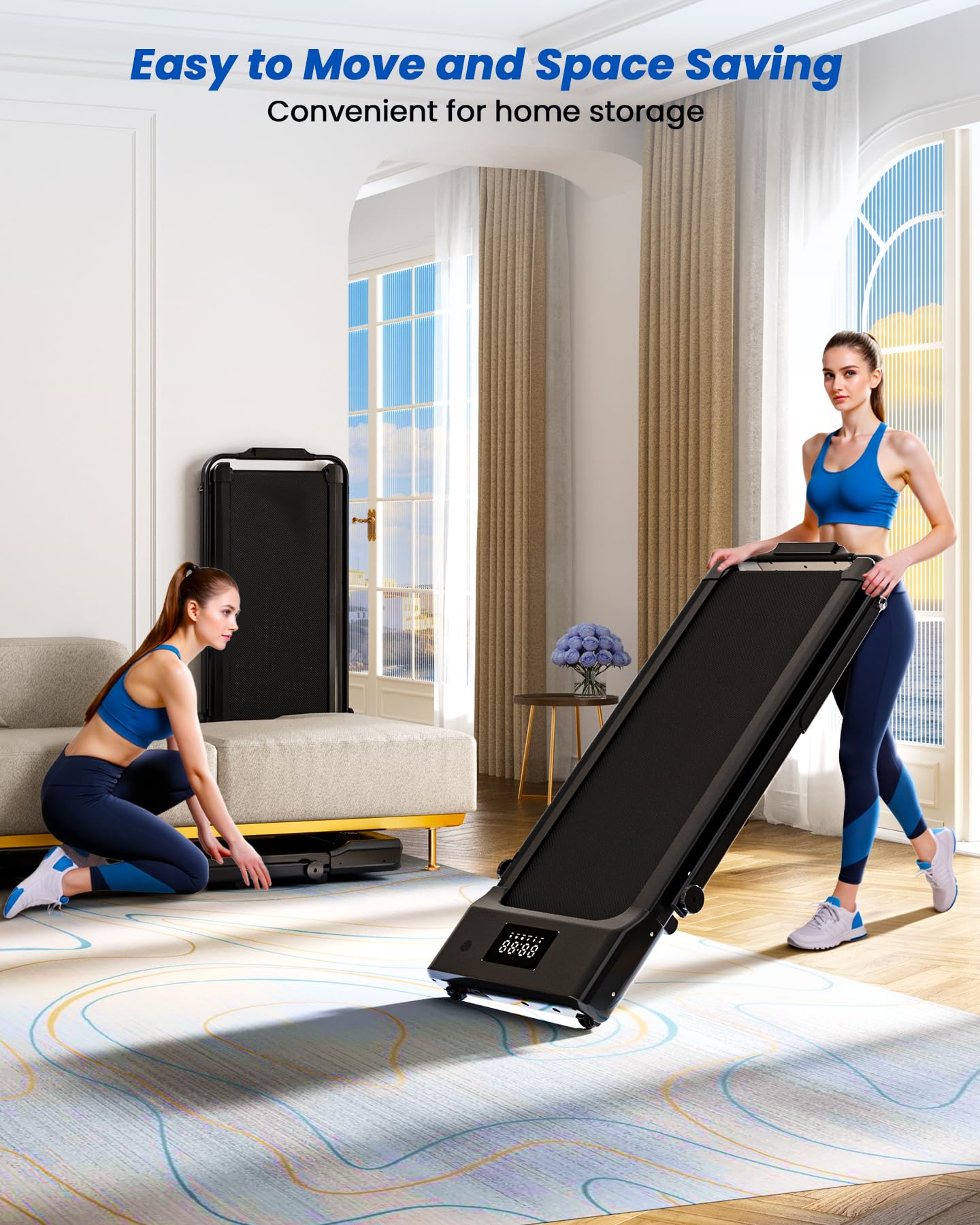 DeerRun Walking Pad Treadmill with Incline and Handle Bar, 4-in-1 Foldable Under Desk Treadmills for Home Small or Office, 300 lbs Capacity 3.0 HP Folding Portable Walking Pad with APP