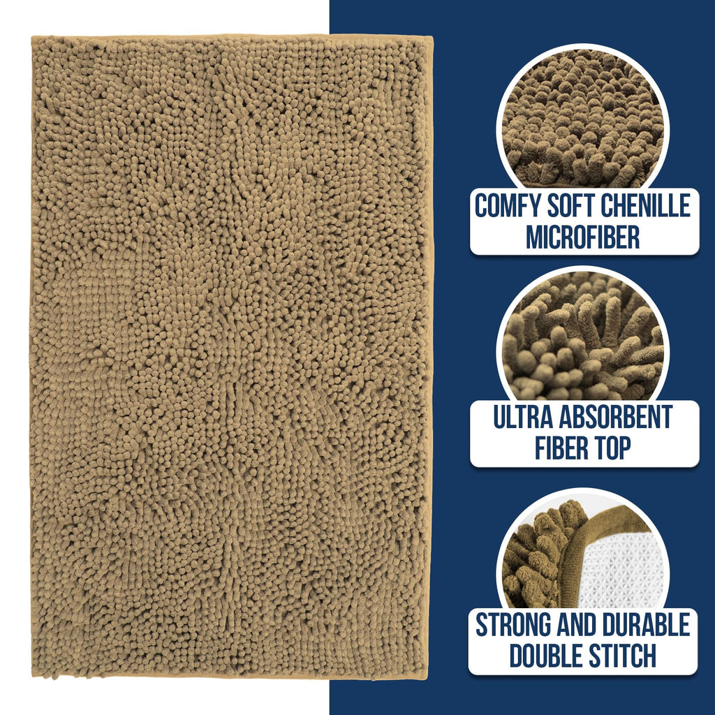 Muddy Mat Chenille Bathroom Rugs Quick Dry Microfiber Mats Non Slip Washable, Extra Thick, Soft and Highly Absorbent Bath Mats for Bathroom, Kitchen, and Shower Floor - Atlantic Blue Small 28"X18"