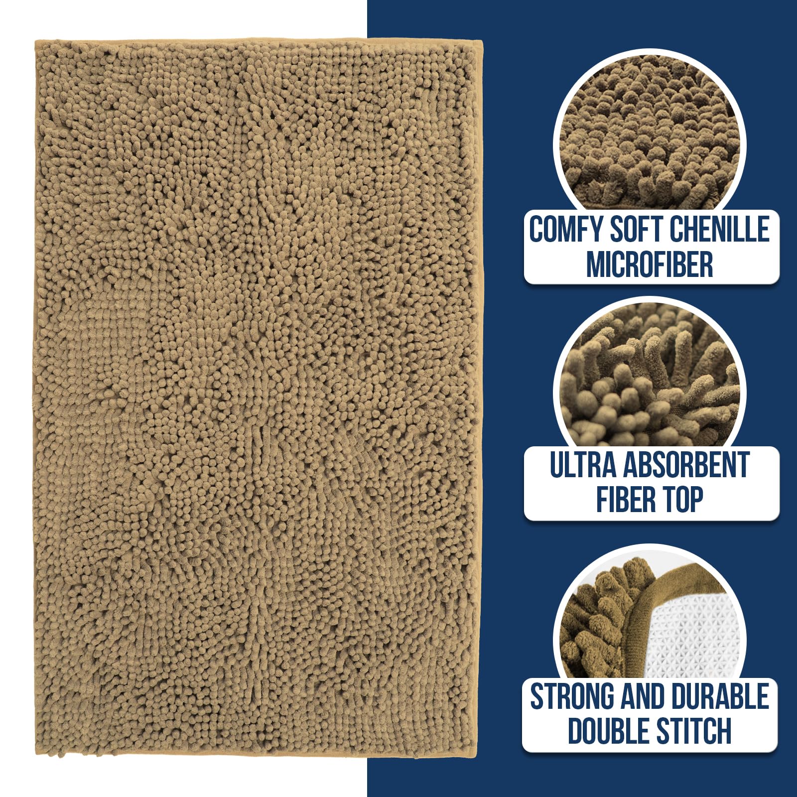 Muddy Mat Chenille Bathroom Rugs Quick Dry Microfiber Mats Non Slip Washable, Extra Thick, Soft and Highly Absorbent Bath Mats for Bathroom, Kitchen, and Shower Floor - Atlantic Blue Small 28"X18"