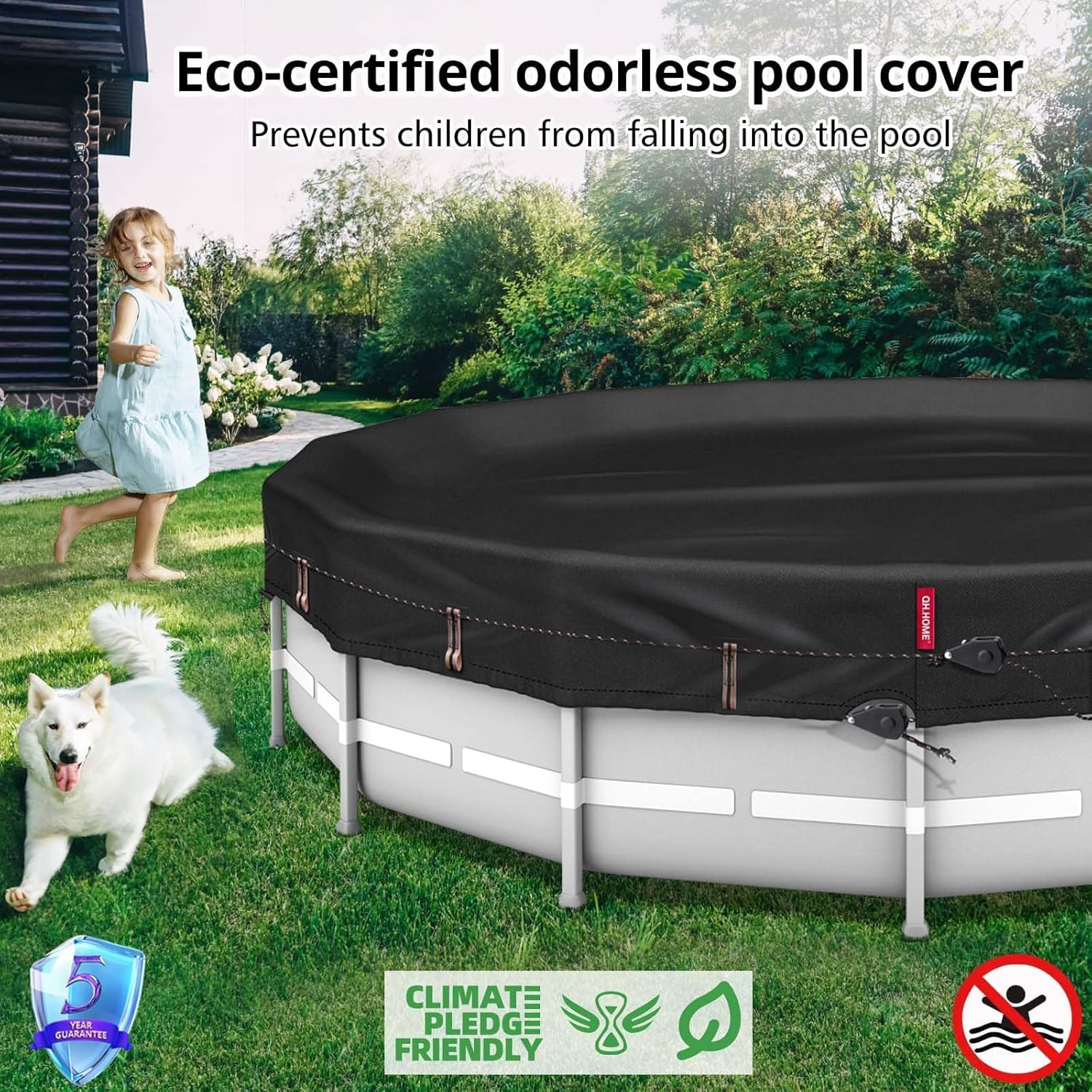 QH.HOME 10Ft Round Pool Cover, [2026 Upgraded Heavy Duty Fabric] Solar Cover for Above Ground Pools, New Super Windproof with 2 Patented Ratchet for Easy Installation, Snug Fit&UV Resistant