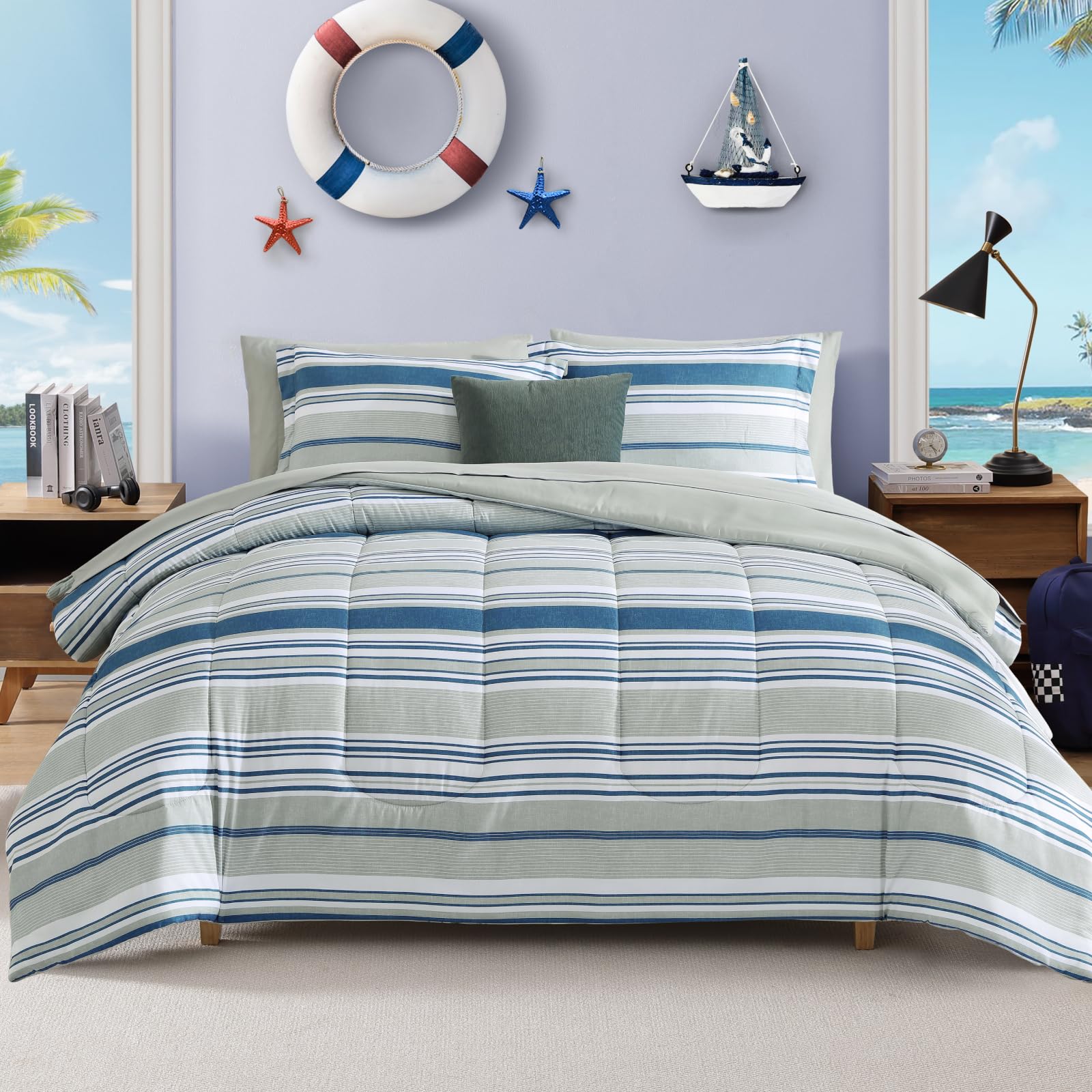 AMBERSPACE Plaid Twin XL Comforter Set Black, Reversible Checkered Bedding Set 5 Pieces for Boys Girls Teen, Lightweight Bed in a Bag for Dorm with Sheets, Pillowcase & Sham