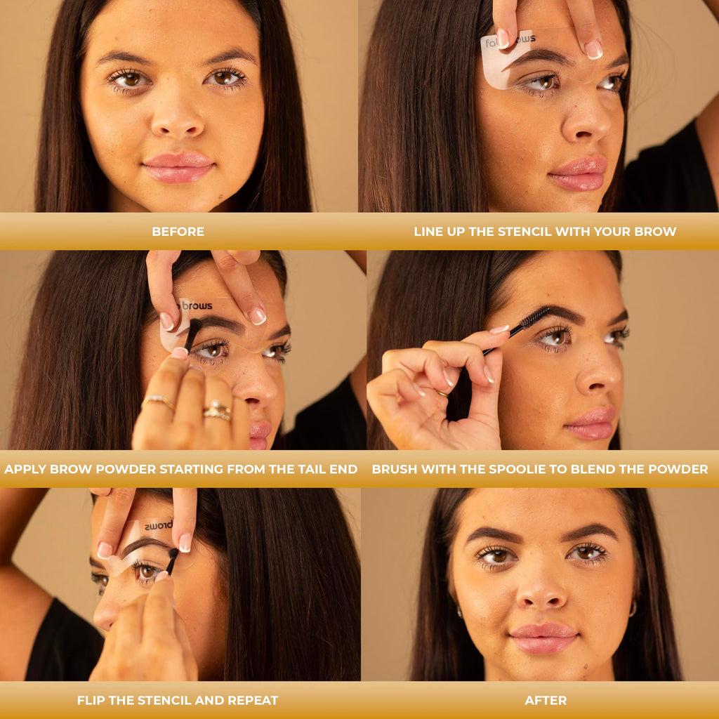 Fab Brows Duo Eyebrow Kit, Ultimate Brow Stencil Kit with Compact Powder Mirror and Eyebrow Shaper, Waterproof Eyebrow Makeup Kit Contour Palette, Eyebrow Cosmetics, (Dark Brown/Chocolate Brown)