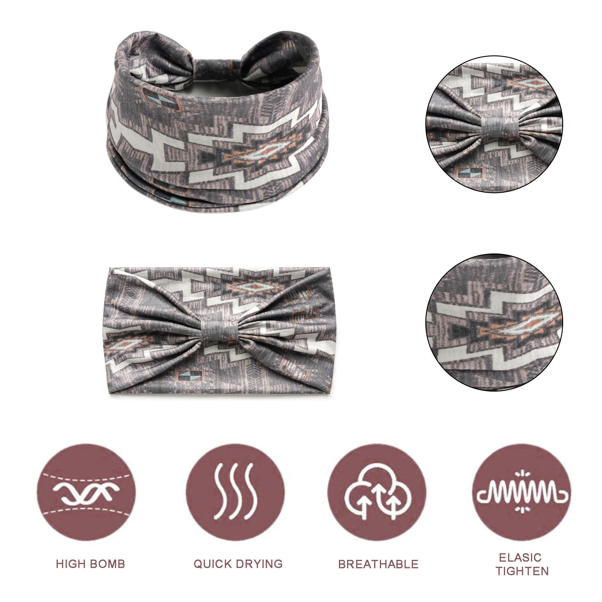 Boho Headbands For Women Fashion Stretch Wide Hair Bands Knoted Turban Head Bands Yoga Running Sweatband Elastic Headband Stylish Wrap Headbands Hair Accessories for Teen Girls 4 Pack