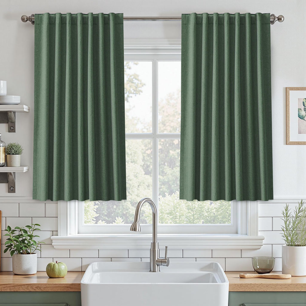 UHITECH Short Linen Curtains 24 Inch Long for Farmhouse Small Windows Modern Cafe Sytle Blackout Curtains for Living Room Back Tab Thermal Black Out Drapes 2ft