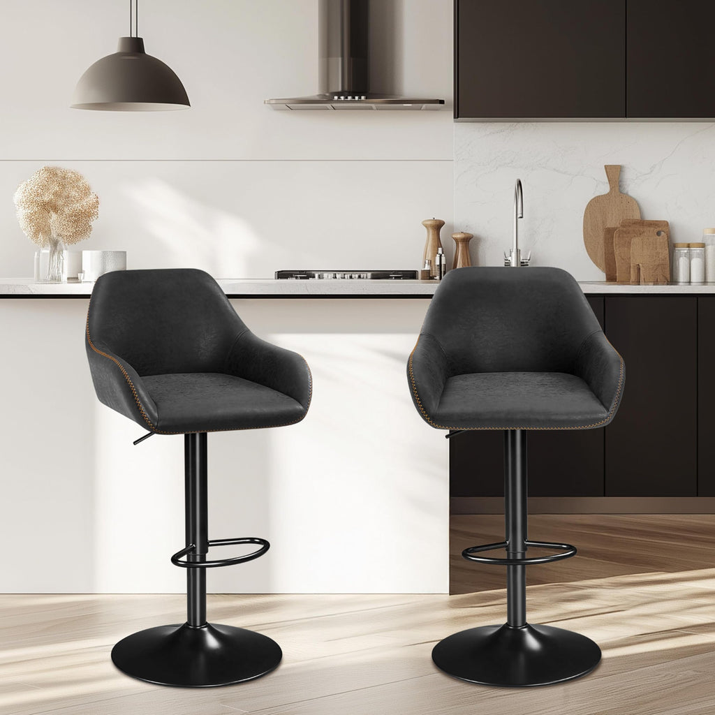Yaheetech Bar Stools Set of 2, PU Leather Swivel Counter Height Barstools, Adjustable Bar Chairs with Backrest and Footrest, Kitchen Island Stool for Home Kitchen, Black