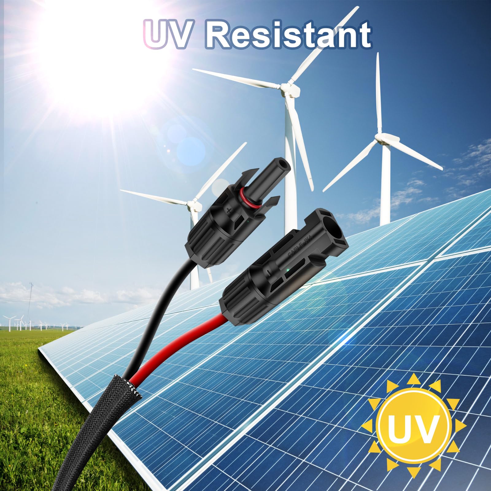 3FT 10AWG Solar Panel Extension Cable with Female and Male Connectors, Solar Cable for Solar Panels, Charge Controllers and Solar Generator (10AWG, 3FT)