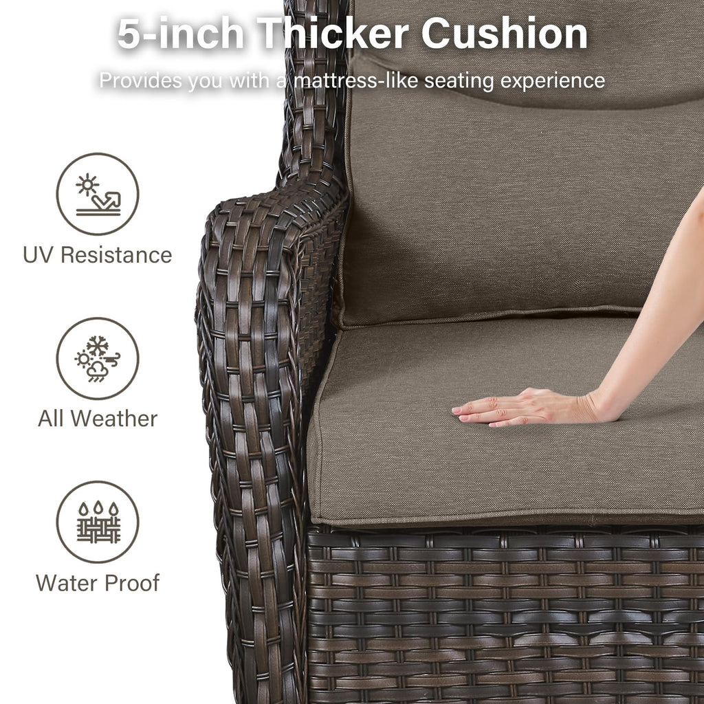 Swivel Patio Chairs Set of 2 with 5" Thick Cushion - Wicker Outdoor Swivel Rocker Patio Chairs, High Back Comfortable Outdoor Glider Chair for Balcony, Porch, Deck, Poolside - Brown/Beige
