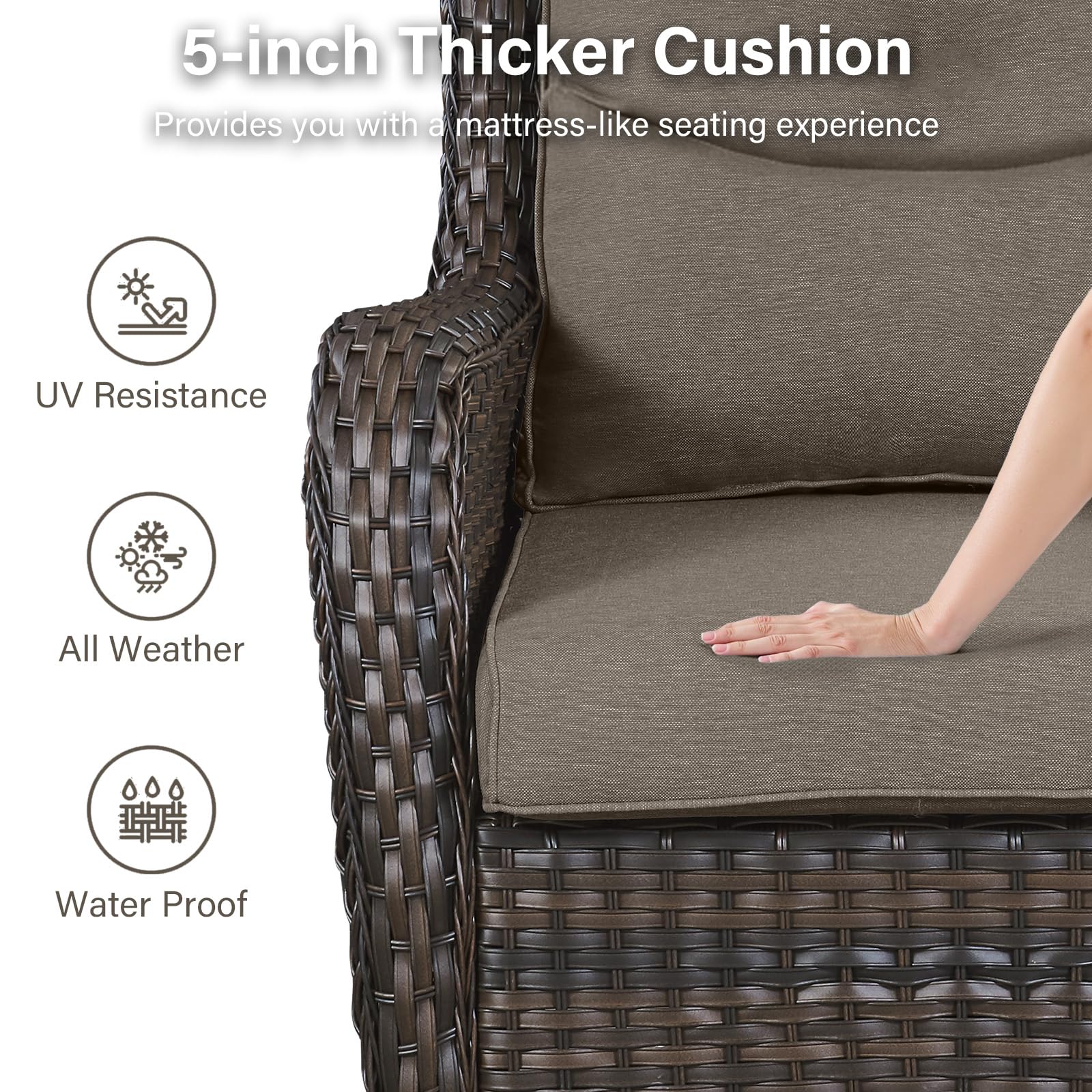 Swivel Patio Chairs Set of 2 with 5" Thick Cushion - Wicker Outdoor Swivel Rocker Patio Chairs, High Back Comfortable Outdoor Glider Chair for Balcony, Porch, Deck, Poolside - Brown/Beige
