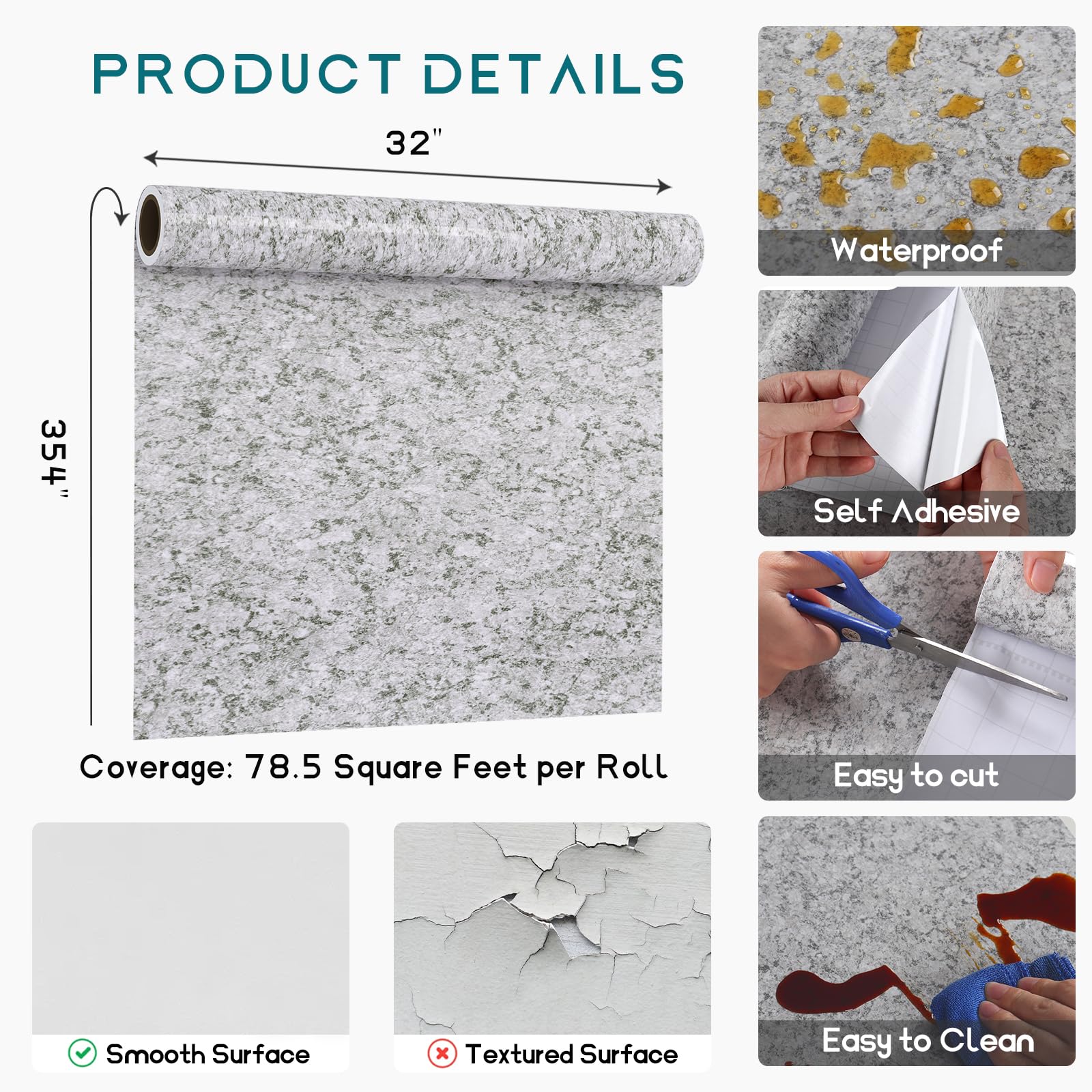 VEELIKE 15.7''x118'' Granite Contact Paper for Countertops Waterproof Self Adhesive Granite Wallpaper Peel and Stick Countertops for Kitchen Bathroom Counter Top Removable Decorative Vinyl Film