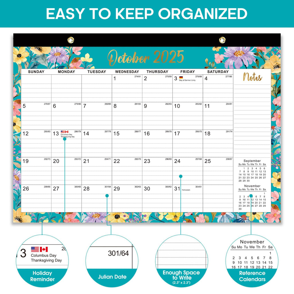 Desk Calendar 2026-2027, 21-Month Calendar Runs Until June 2027, Large 17" x 12" Monthly Desktop & Wall Calendar for Home & Office - Floral