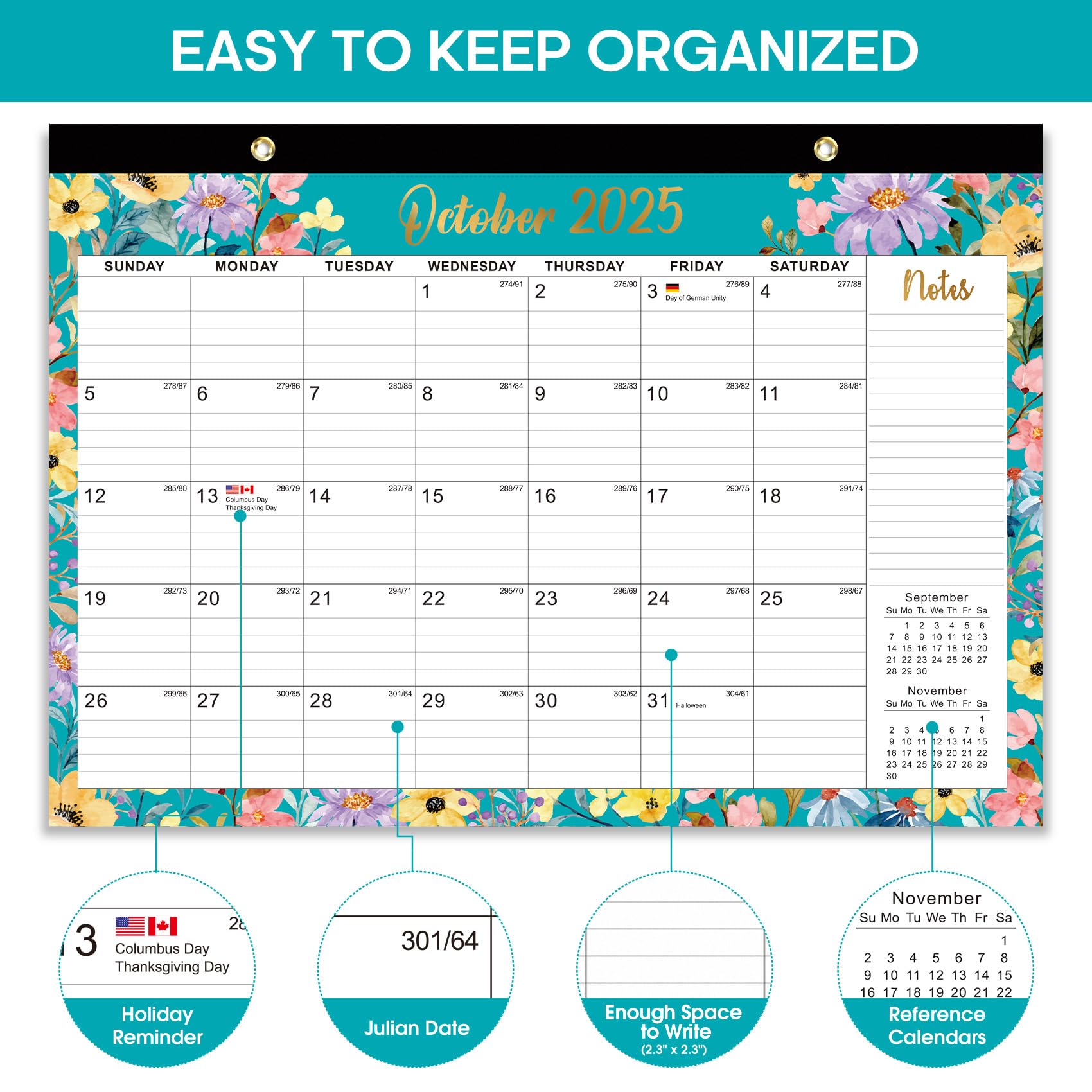 Desk Calendar 2026-2027, 21-Month Calendar Runs Until June 2027, Large 17" x 12" Monthly Desktop & Wall Calendar for Home & Office - Floral
