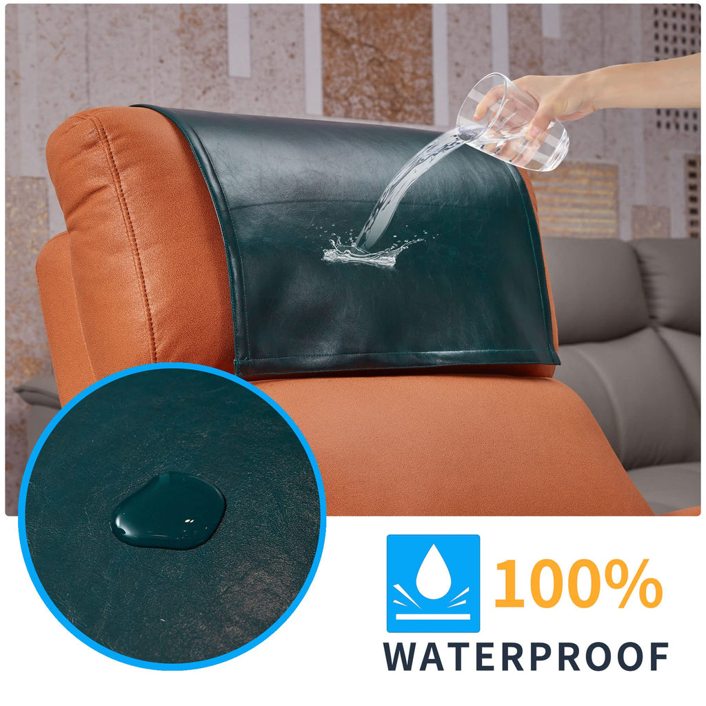 Non Slip Recliner Headrest Protector Washable Faux Leather Headrest Covers for Recliner Chair Waterproof Couch Head Rest Covers for Sofa,Furniture,Office Chair,Theater Seat (Beige)