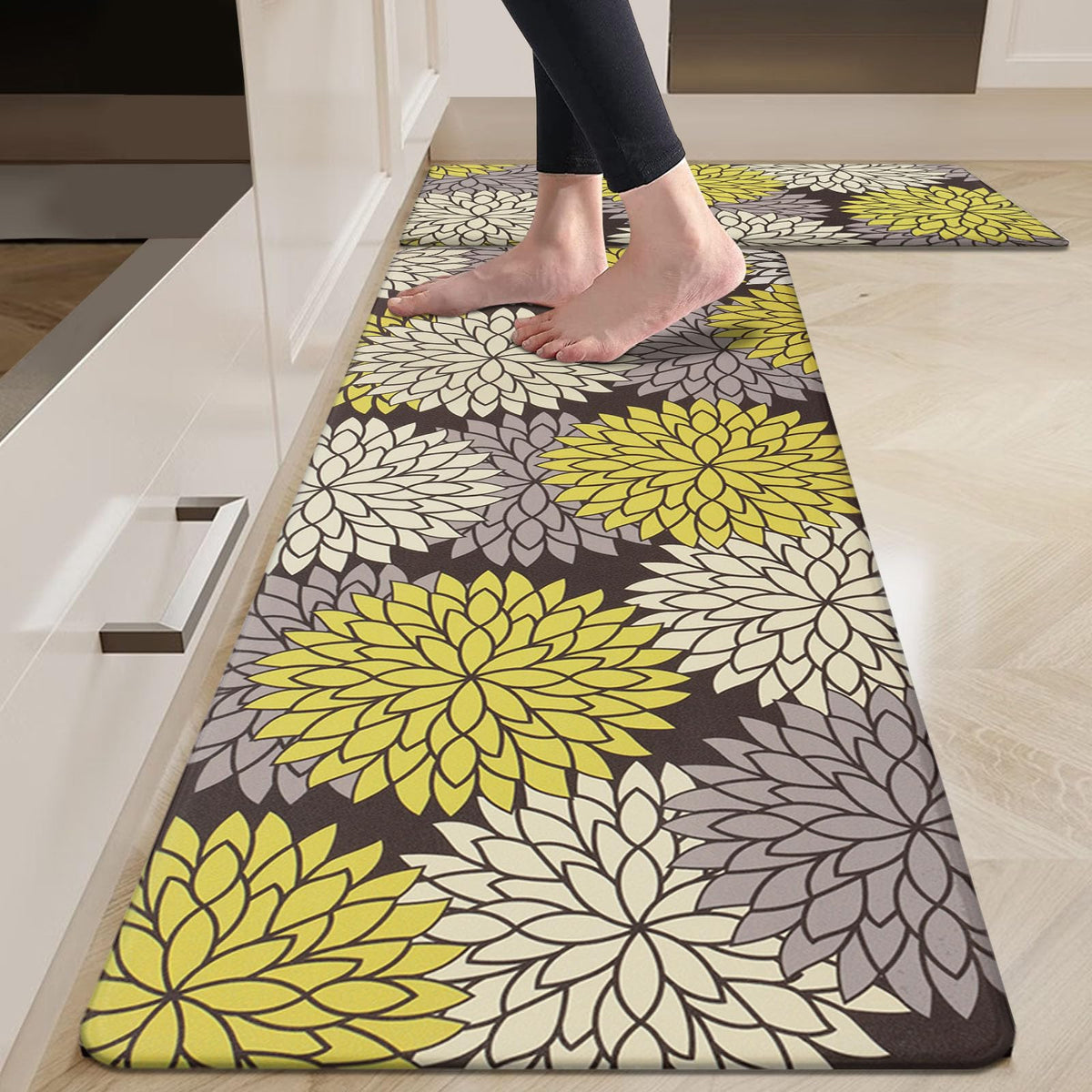 HEBE Anti Fatigue Kitchen Rugs Sets of 2, Non Slip Kitchen Mats for Floor, Waterproof Cushioned Comfort Standing Carpet for Kitchen Sink, Home Office, Laundry Room