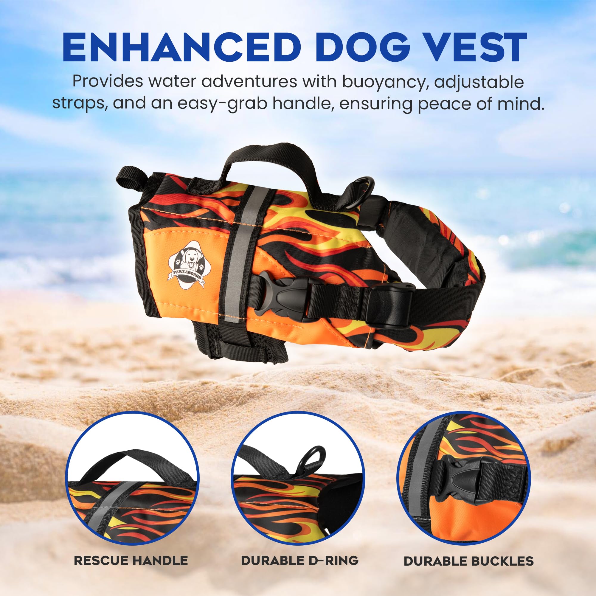 Dog Life Jacket — Premium Swim Vest with SafeChin Anti-Choke Collar | PAWS Aboard Blue & Yellow | RapidLift Rescue Handle, D-Ring, Reflective Trim | Boating, Kayaking, Pool | XX-Small (Under 6 lbs)