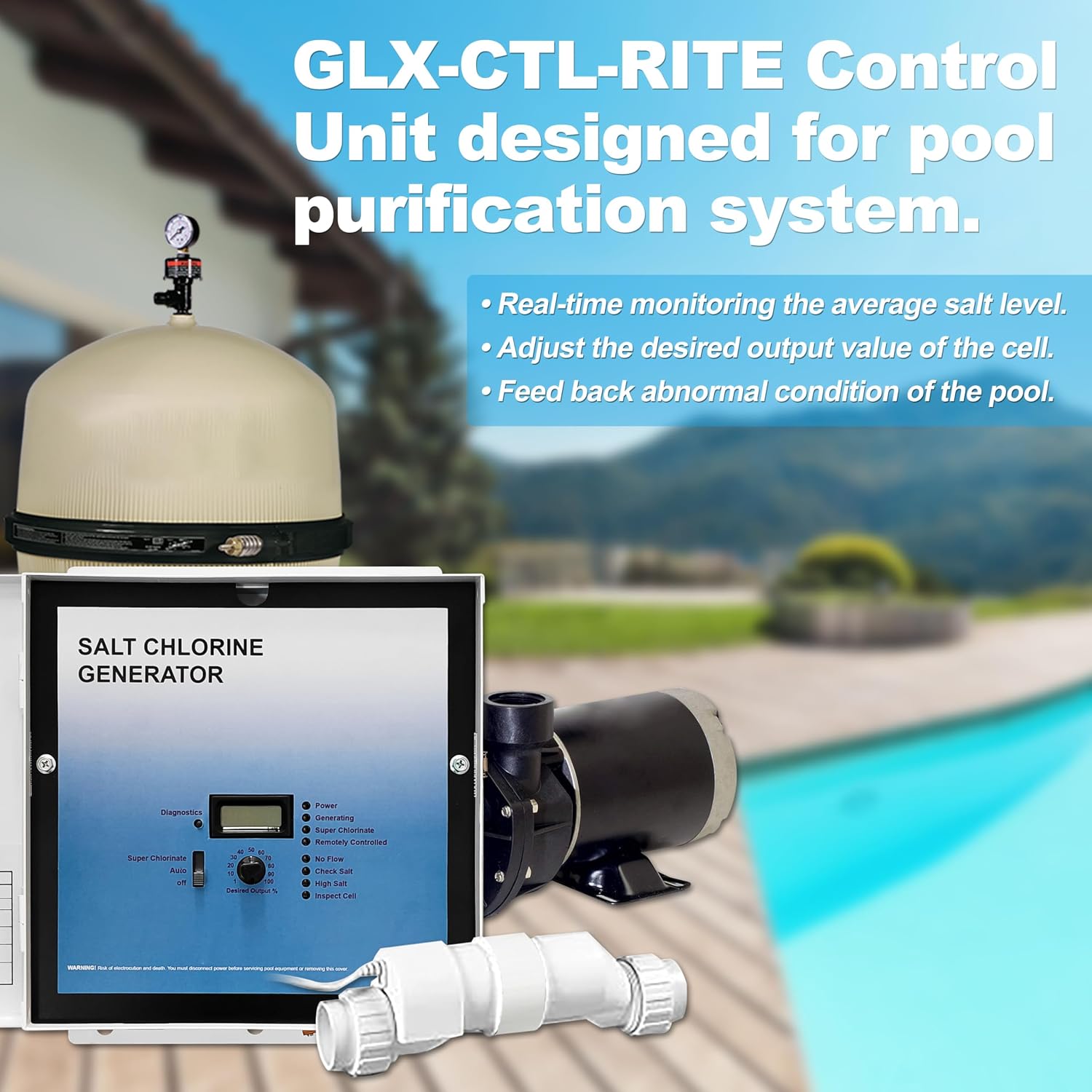 GLX-CTL-RITE Control Unit Replacement for Hayward Goldline Aqua Rite Unit | Compatible with T-3,T-9,T-15Cell,GLX-PCB-RITE Main Circuit Board,GLX-PCB-DSP Display Board,Electronic Salt Chlorine Generator
