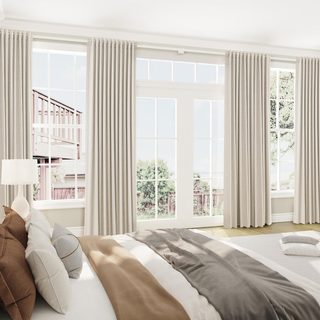 Joywell Extra Long 100% Blackout Linen Curtains 102 Inch Long 2 Panels Set for Bedroom Living Room Nursery,Back Tab Rod Pocket Room Darkening Thermal Insulated Black Out Window Drapes,Beige 52x102
