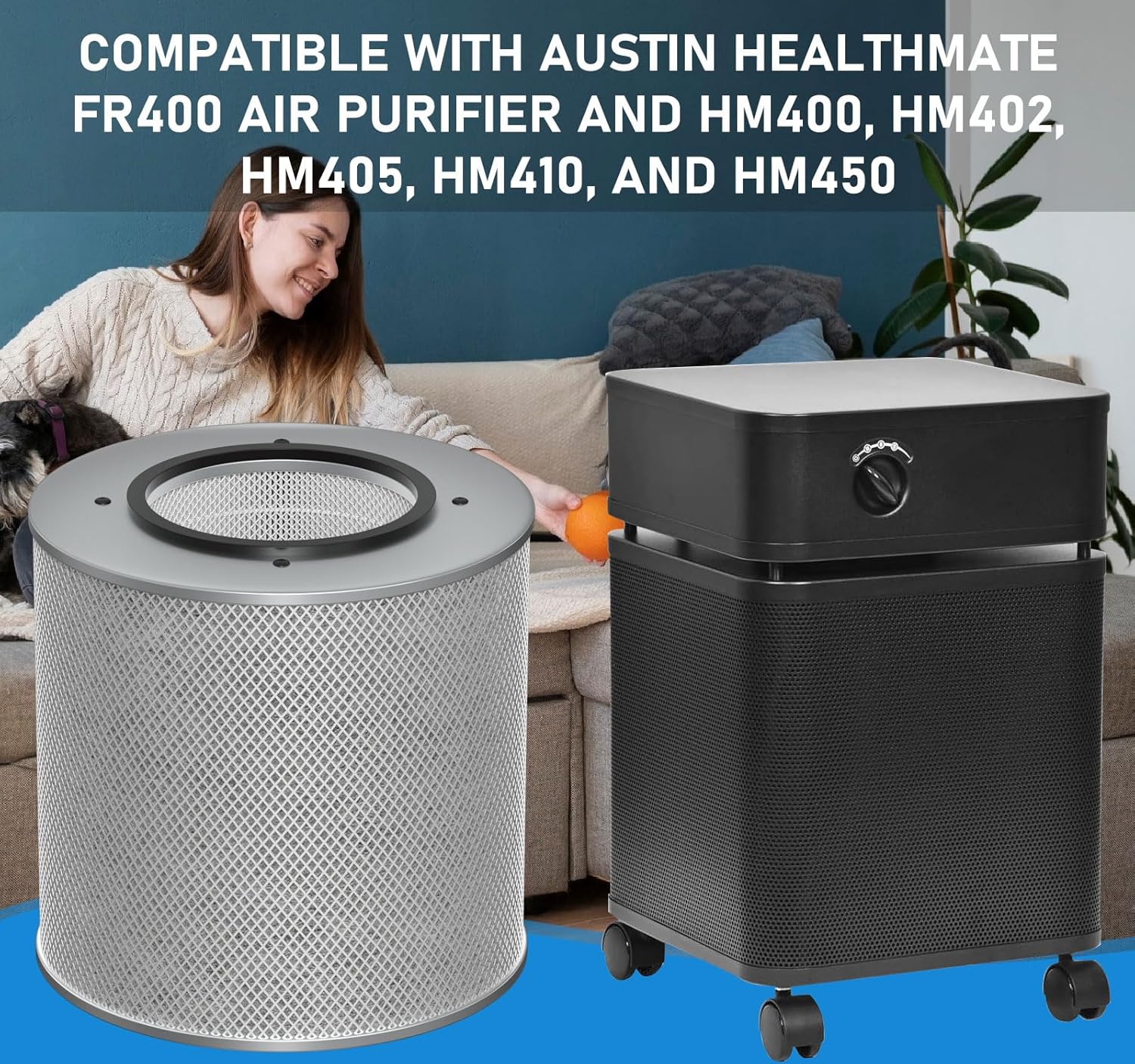 HM400 True HEPA Air Filter Replacement Compatible with Austin Healthmate FR400, HM400, HM402, HM405, HM410, HM450 Air Cleaner Purifier, 1 HEPA Filter + 2 Pre-Filters
