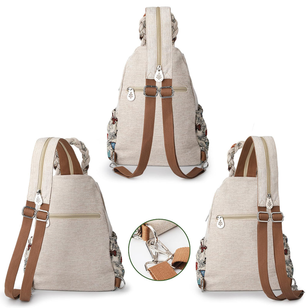 Ladys Convertible Sling Bag, Hand Craft Artisan Purse, Girls Beautiful Canvas Premium Casual Day Mini Backpack for Women (Flower Bee)