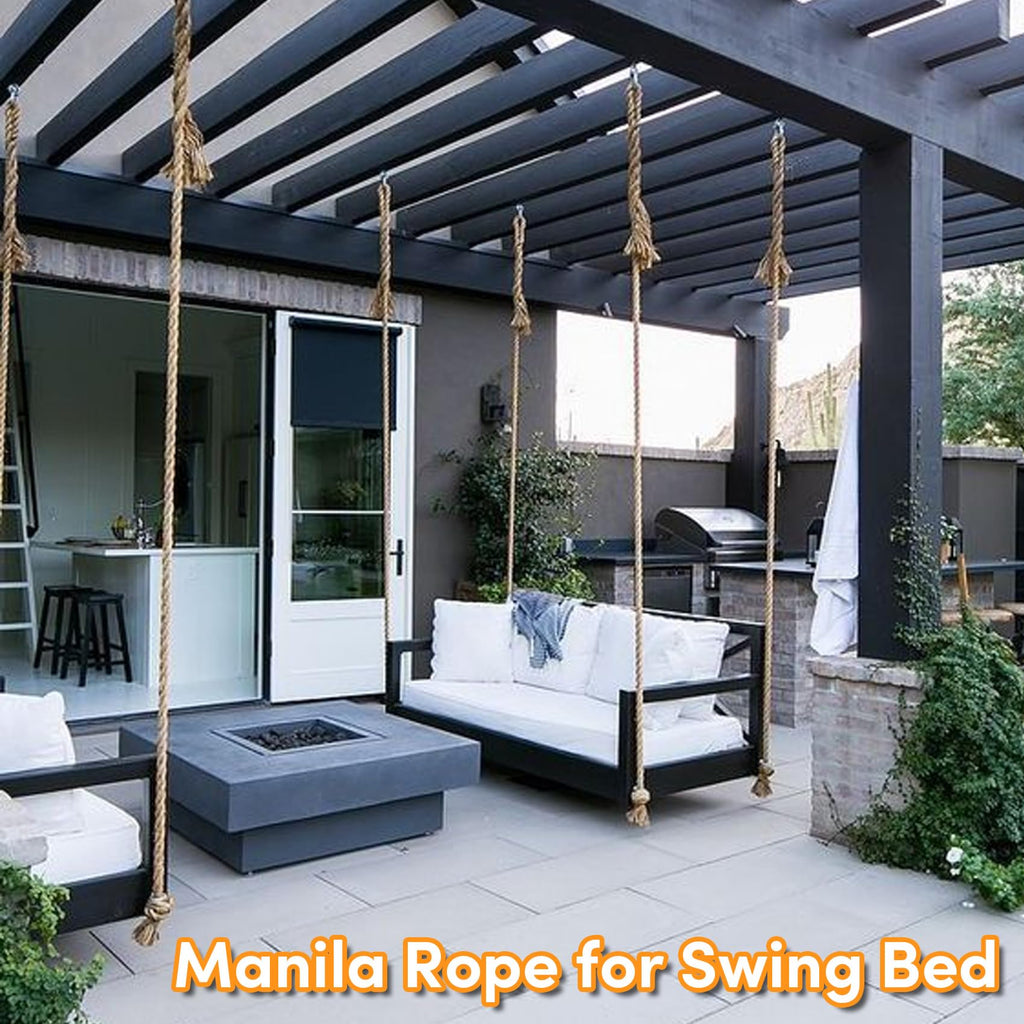 Manila Rope 2 Inch X 50 Ft, Thick Hemp Rope 4 Strand Twisted, Natural Hemp for Crafts Heavy Duty Multipurpose for Swing Bed, Camping, Tug of War, Docks, DIY Projects.