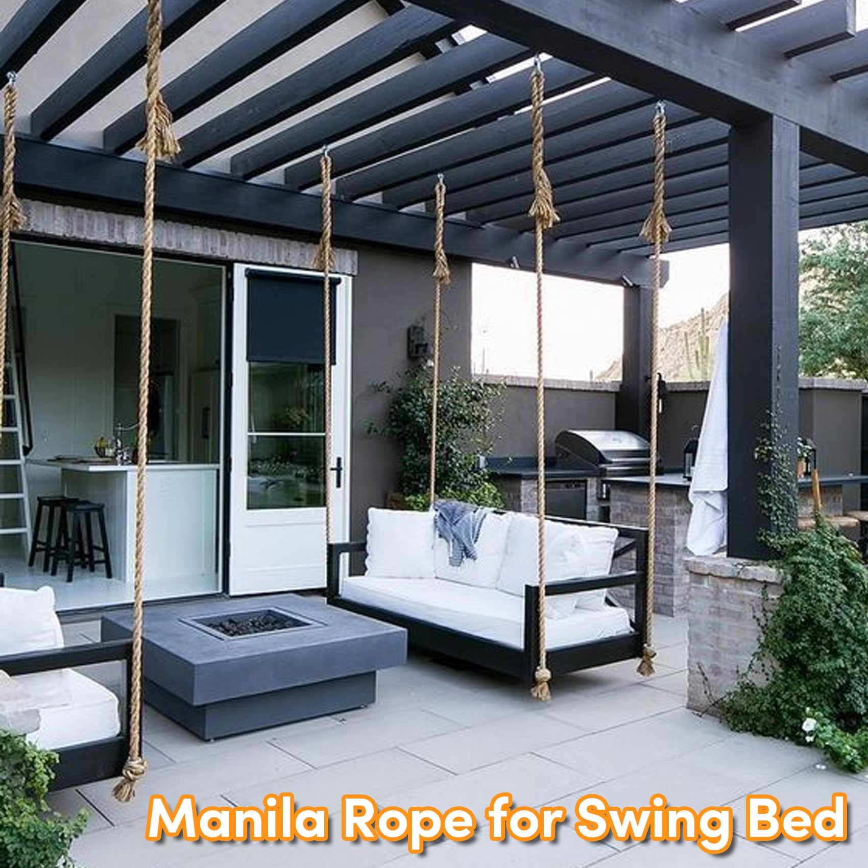 Manila Rope 2 Inch X 50 Ft, Thick Hemp Rope 4 Strand Twisted, Natural Hemp for Crafts Heavy Duty Multipurpose for Swing Bed, Camping, Tug of War, Docks, DIY Projects.