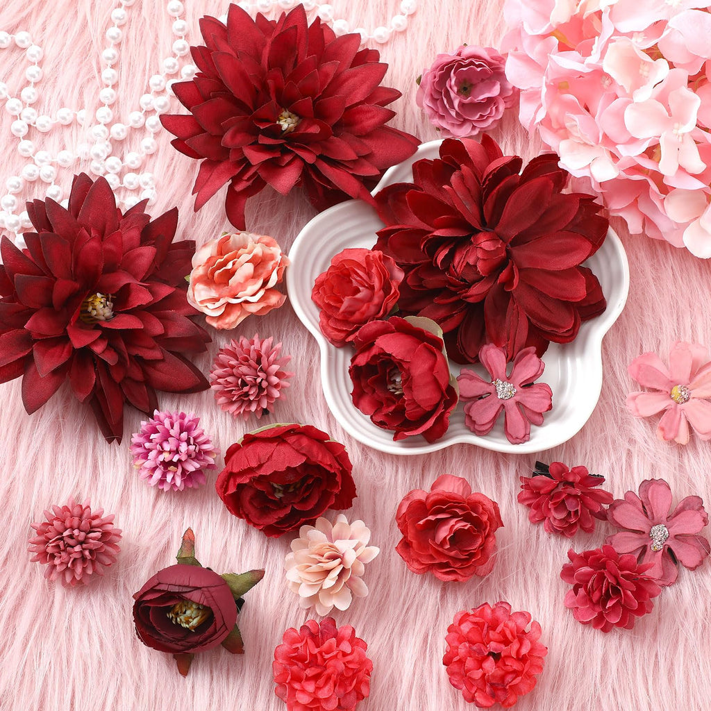 BBTO Flower Hair Clip Rose Hair Clips Barrettes for Women Flower Accessories Boho Bride Claw Clip Hairpin Brooch Pin Headpiece for Wedding(Beige Orange Series,21 Pcs)