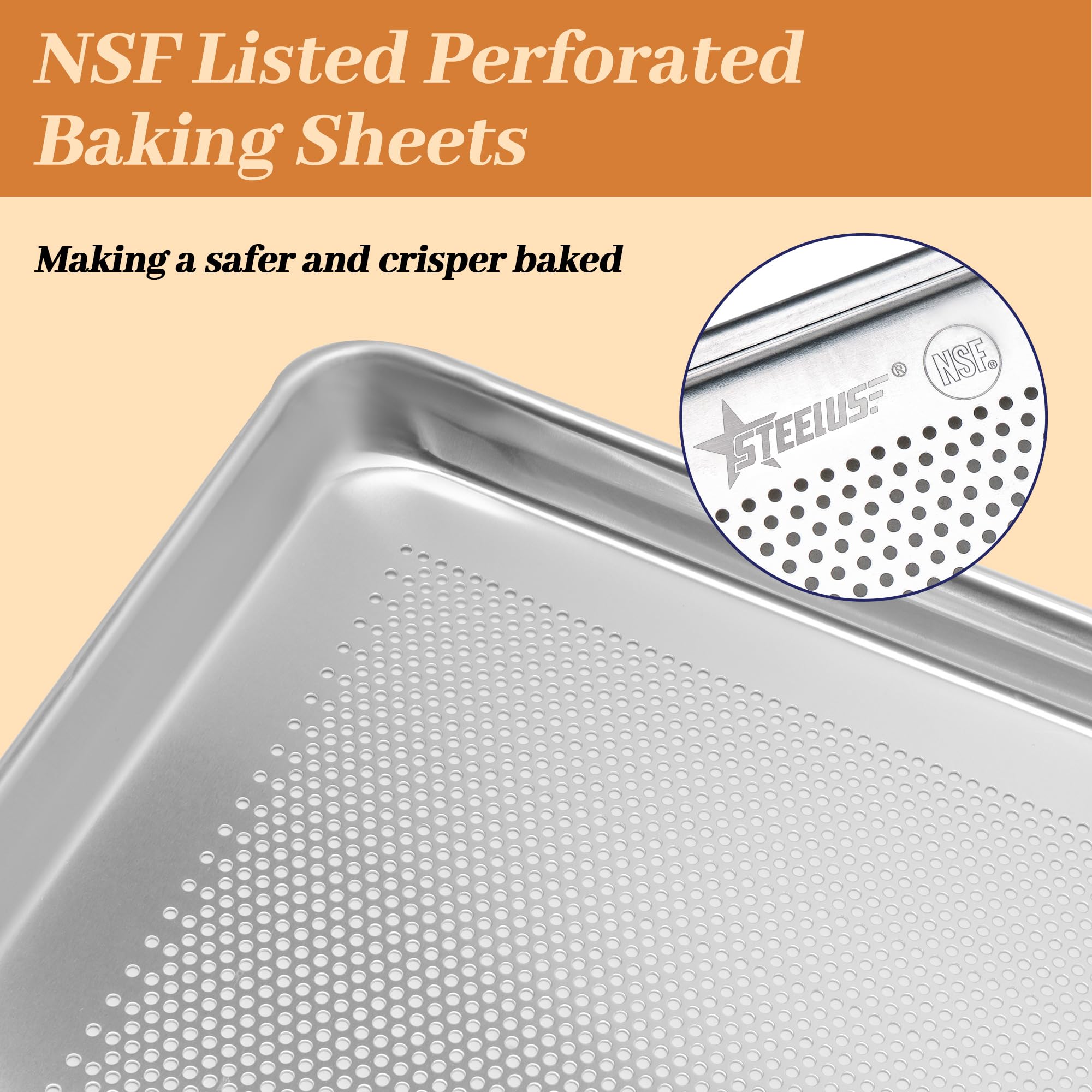 6 Pack Large Size Baking Sheet Pans, Aluminum Commercial Cookie Sheets Non-Stick, 21"x15"